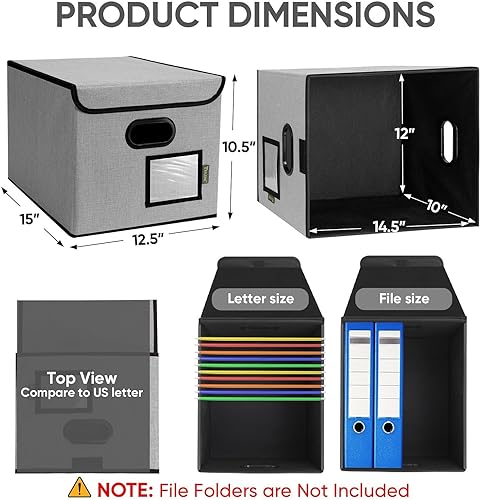 Miniatura 2 de BALEINE - Caja organizadora de archivos con tapa, organizador de carpetas plegable con riel de plástico, caja para carpetas colgantes para Gris