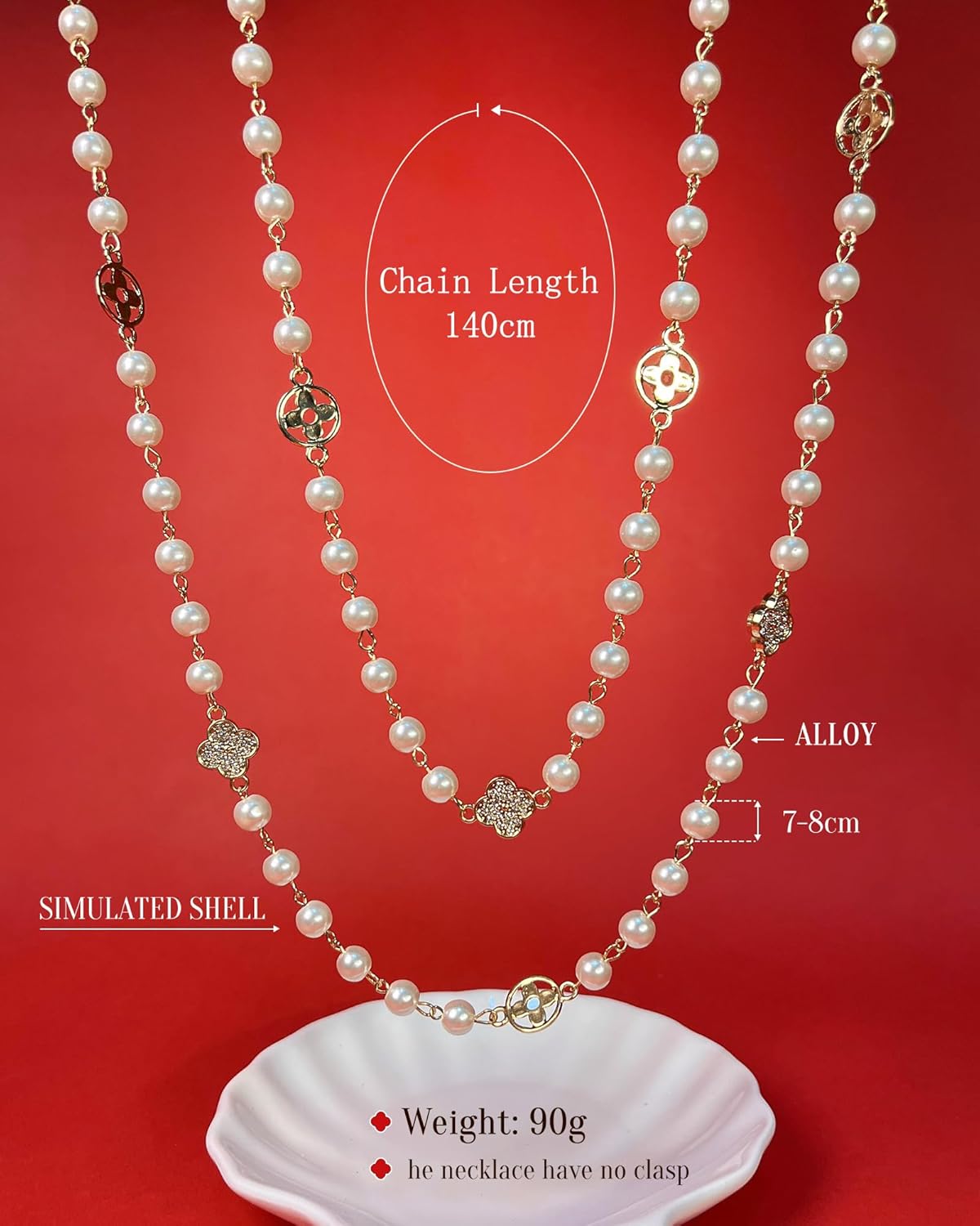 8MM Round Simulated Shell Pearl Strand Layered Necklace for Women, Dainty Multiple Strands Long Necklace for Party, Vintage Costume Jewelry - Image 7