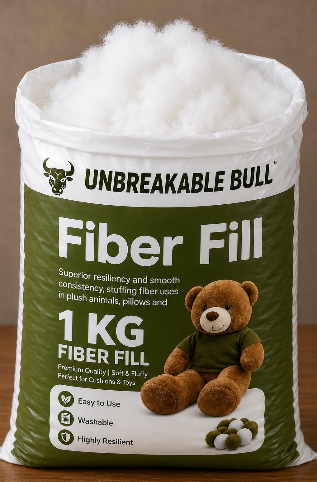 Unbreakable Bull Soft Fiber 1kg | Racron Polyester Fibre 1 Kg Synthetic Cotton Filling for Cushion, Pillow, Teddy Bear, Toy Stuffing (1000gm)-image-22