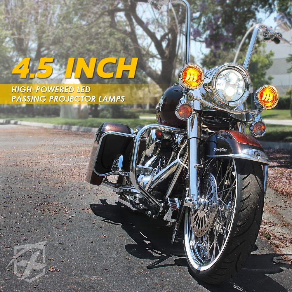 Xprite 4.5" Motorcycle Spot Lights, 4-1/2 Inch Amber LED Foglight Passing Light Driving Projector Lamp Spotlight Compatible with Harley Davidson Auxiliary Fog Lamps - Chrome