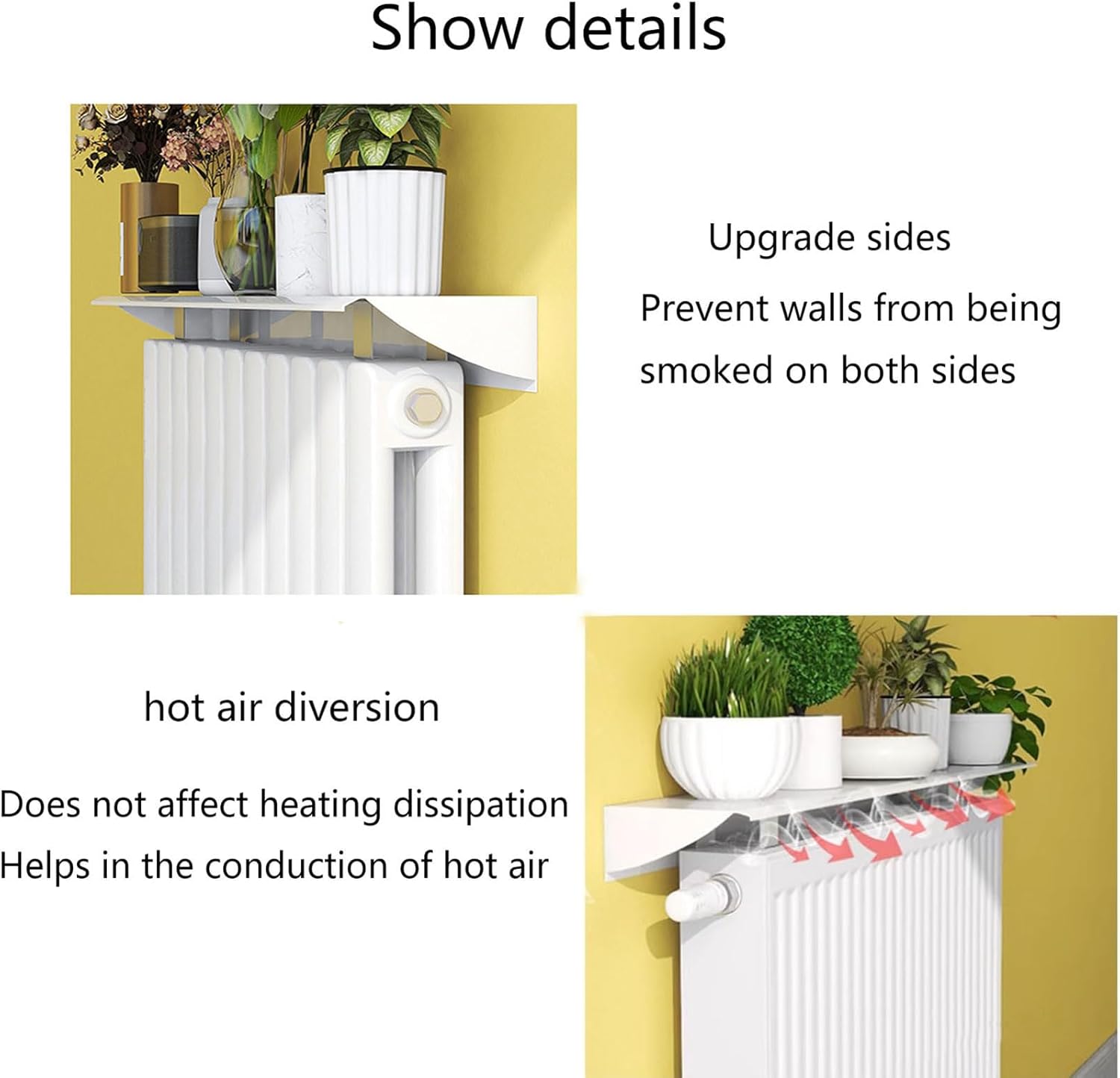 Slim Metal Radiator Shelf for Home, Space-Saving Edges Radiator Cover, Easy Fit No Drill Bracket, Ideal for Living Room & Bedroom - 95 * 14.5CM
