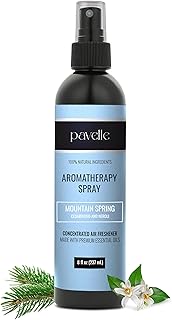 Pavelle Aromatherapy Spray. 100% Natural Essential Oil Therapeutic Spray for Stress Relief & Anxiety, Long Lasting, Non Toxic, Concentrated Mist, Made in the USA, Mountain Spring, 8 Fl. Oz.