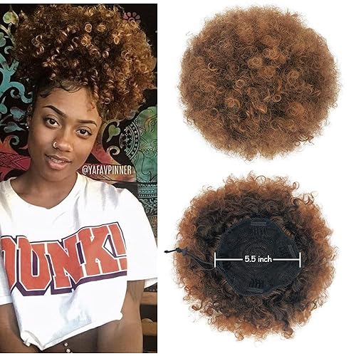 Yinmei Baibian Extensiones de moño sintético tipo coleta afro con cordón de color marrón degradado, extensiones de moño sintético para mujeres (n.