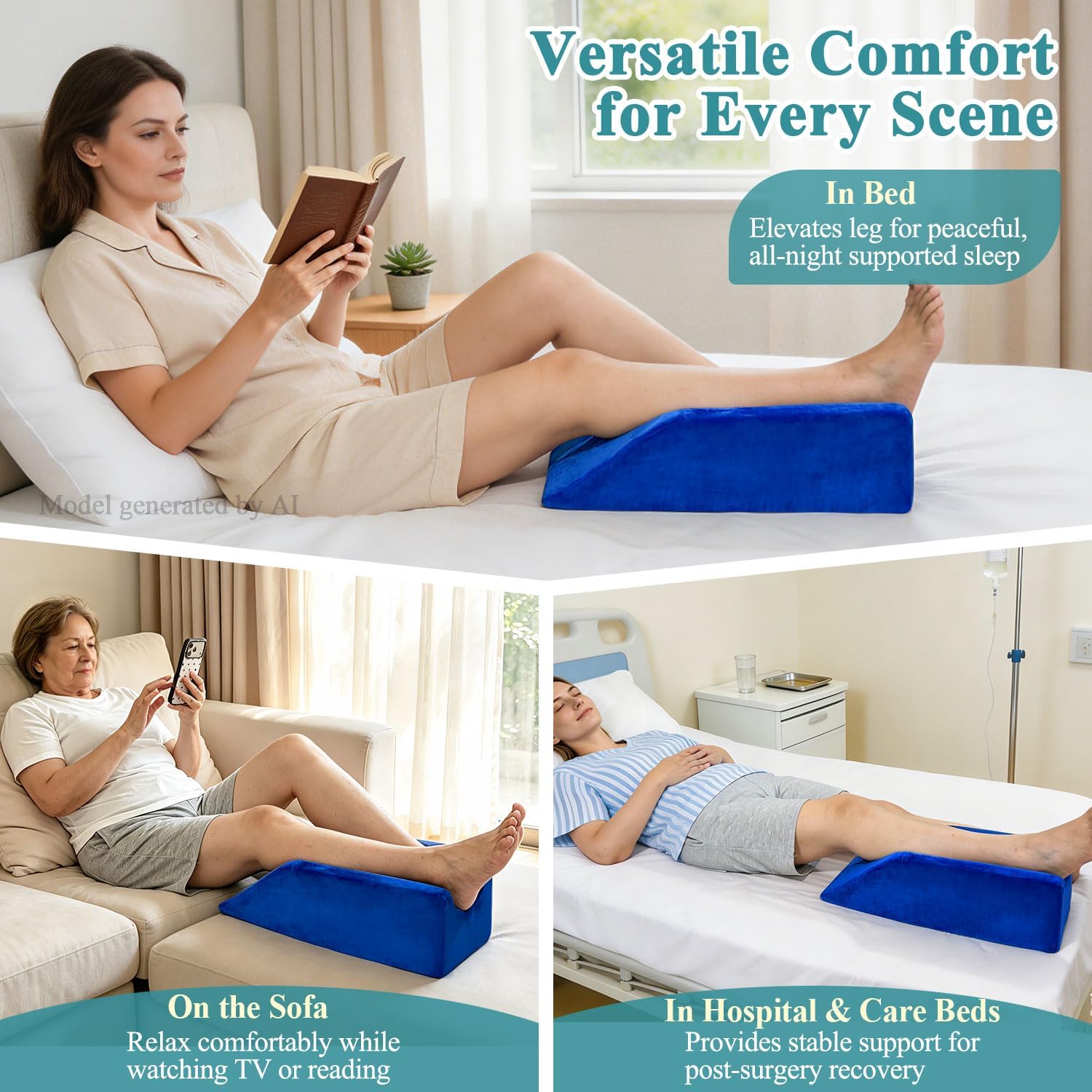 Leg Elevation Pillow for After Surgery, Leg Elevating Bed Wedge Pillow, Knee Surgery Recovery Equipment, Foam Leg Ankle Knee Pillows for Sleeping, Legs Foot Support for Blood Circulation, Swelling