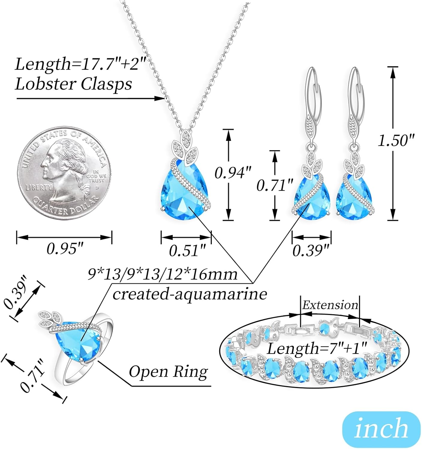 GZWHD Jewelry Set for Women CZ Earrings Necklace Ring Bracelet Set Prom Party Wedding Jewelry Gift for Mother Friend Wife - Image 4