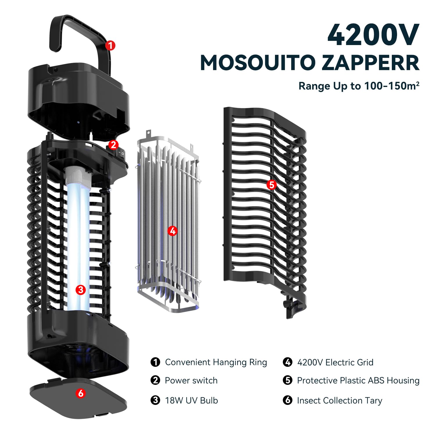 Lampe Anti Moustique Tueur d'Insectes Électrique 4200V Haute Puissance Résistant à l'Eau Intérieur Extérieur