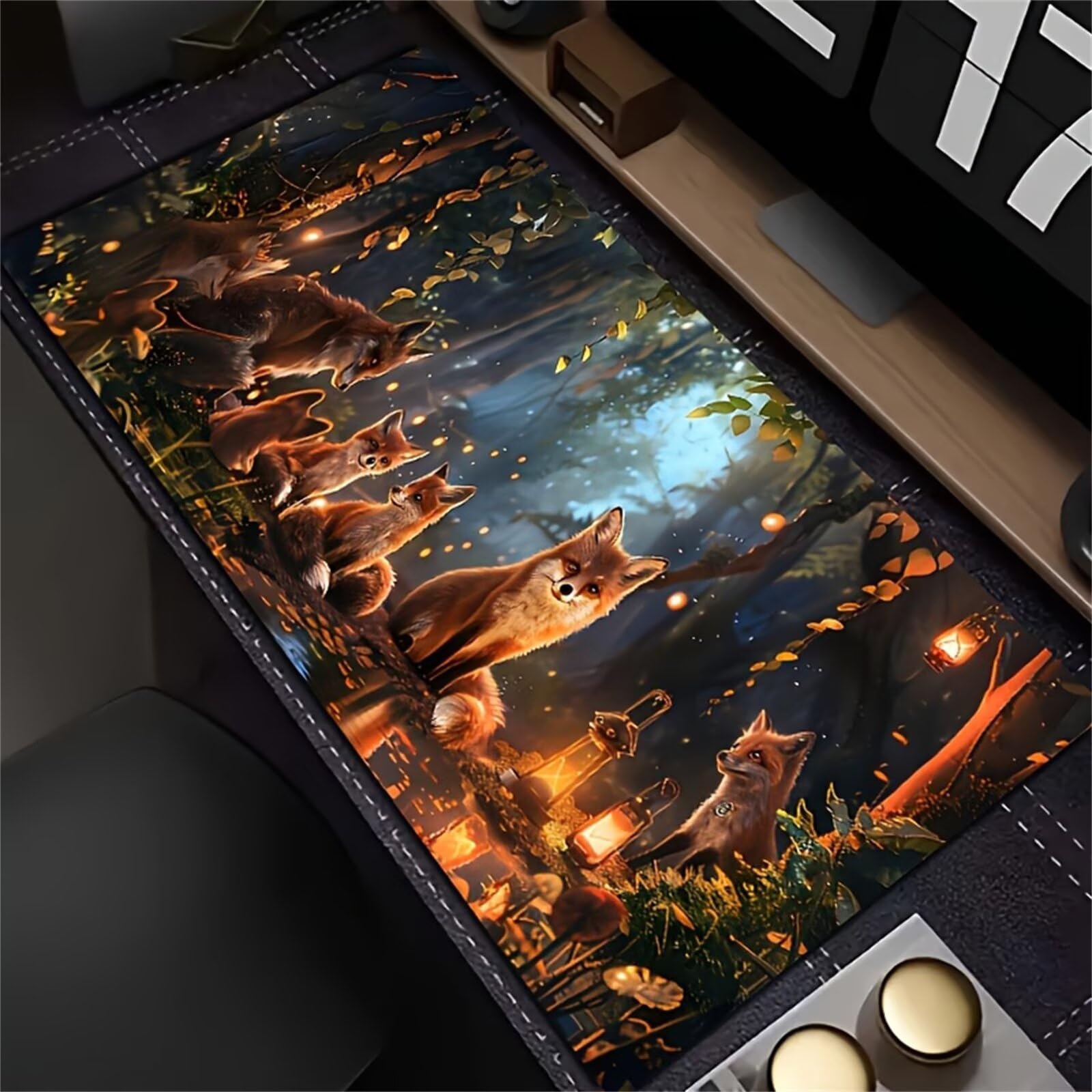 Grand Tapis de Souris de Jeu 1000x500x2 mm Mouse Pad Gaming Renard Tapis de Bureau Antidérapant avec Bords Cousus pour Bureau, Études, Gamer
