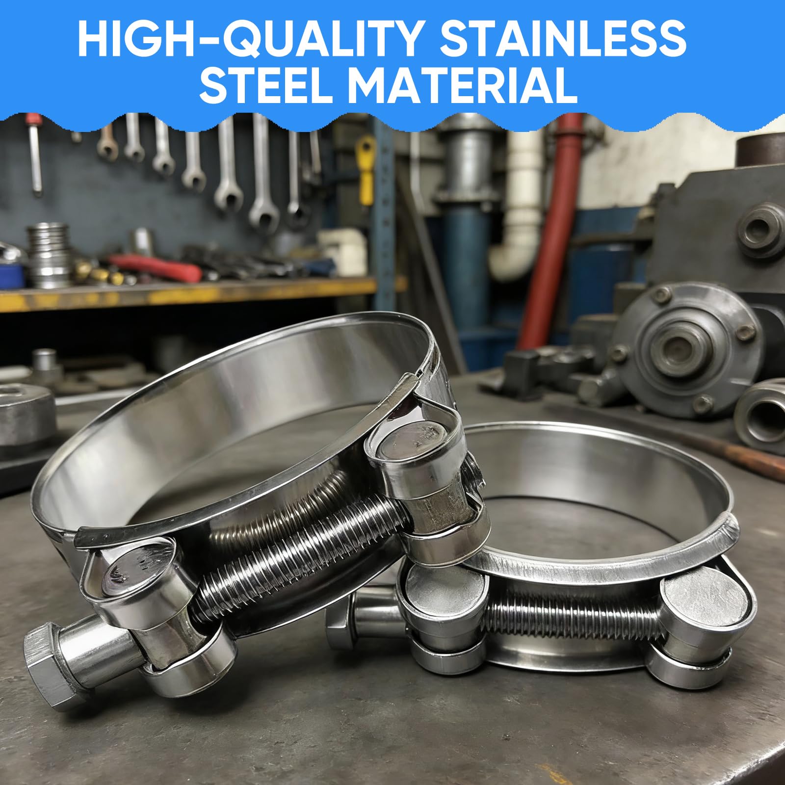 2 Pcs Exhaust Clamp – 2 Pcs 44–47 mm T Bolt Hose Clamps – Heavy Duty Stainless Steel Tube Clamps – Adjustable T Pipe Clips for Water Pipe Gas Automotive Tube — view 4
