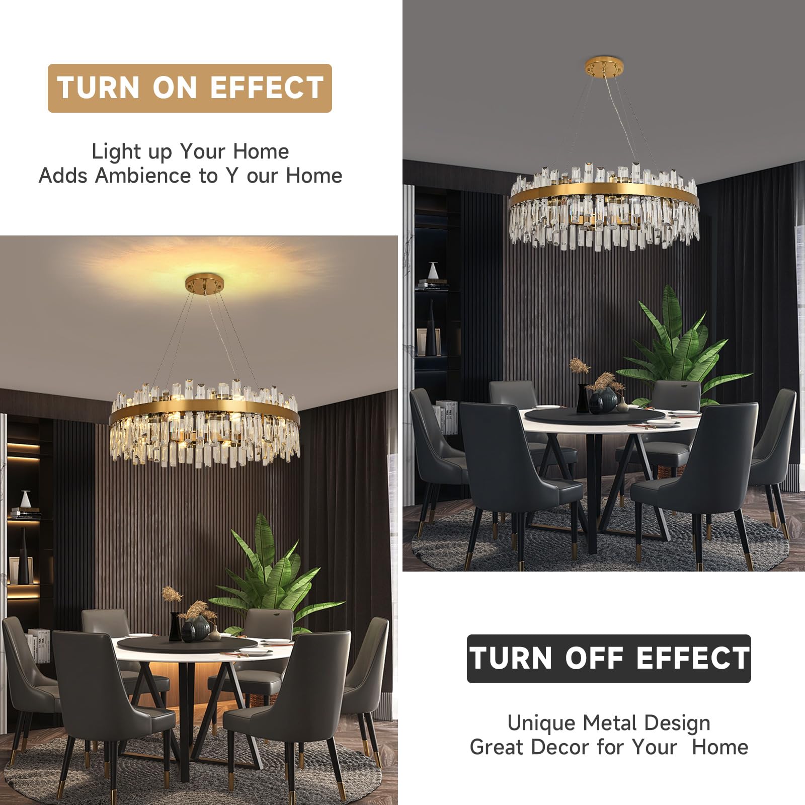 Lampadario moderno di cristallo a sospensione d'oro, lampada di cristallo a sospensione rotonda, 20xE14 lampada a sospensione per soggiorno, sala da pranzo, camera da letto, Φ80cm