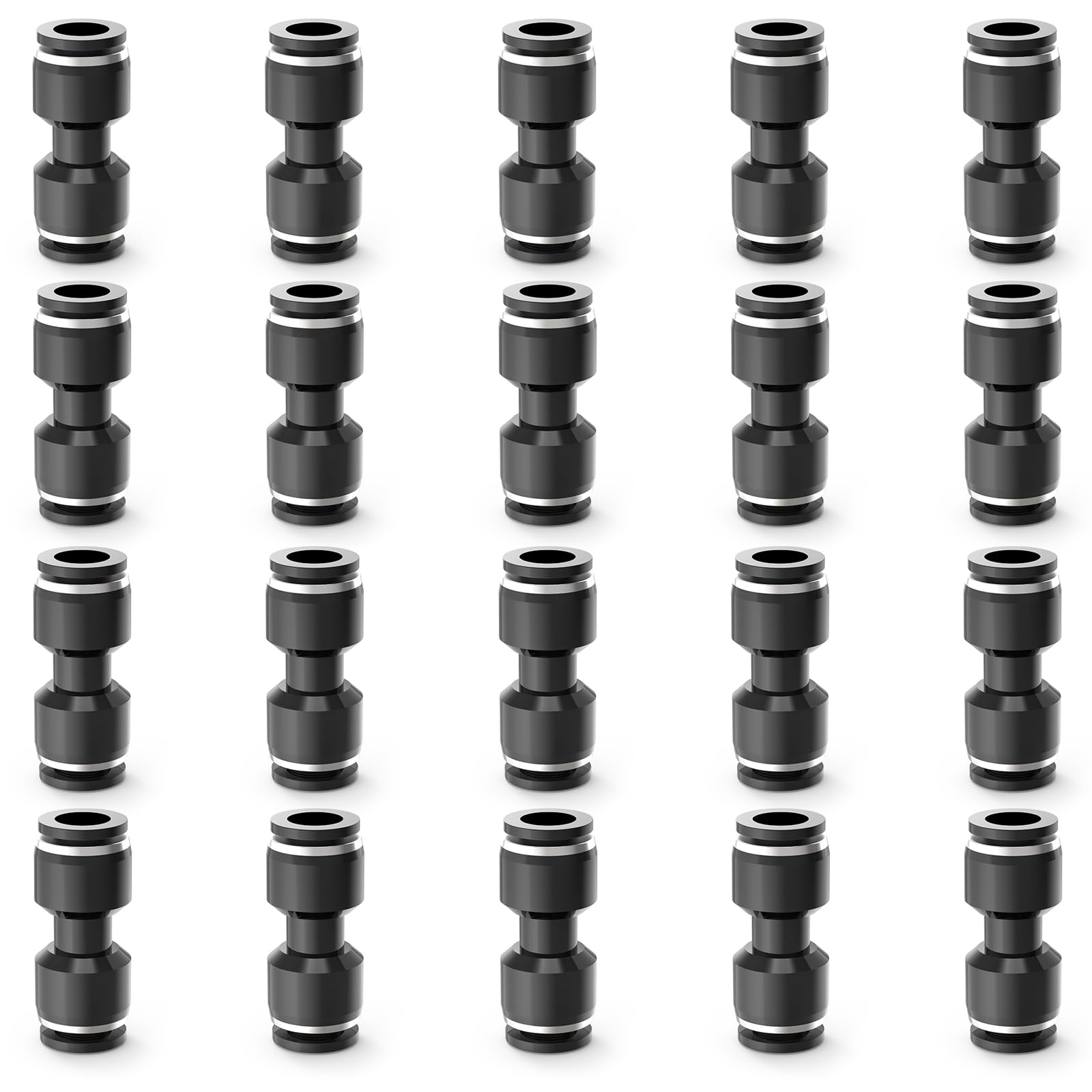 EterMutable 20Packs Straight Black 3/8"OD Push to Connect Fittings,Air Line Fittings and Hose Kits for Quick Connect Applications