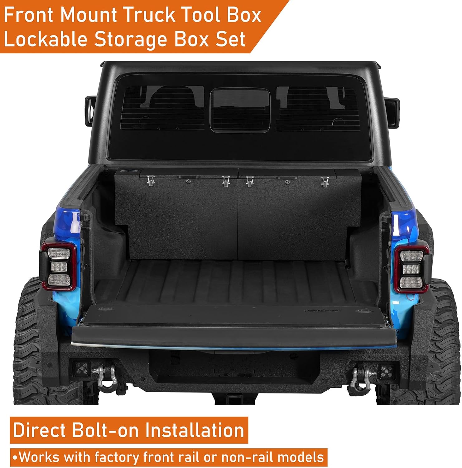 Hooke Road Gladiator Bed Tool Box for 2020-2026 Jeep Gladiator JT, Heavy Duty Storage Toolbox with Locks and Handles, Textured Black Steel Waterproof Boxes