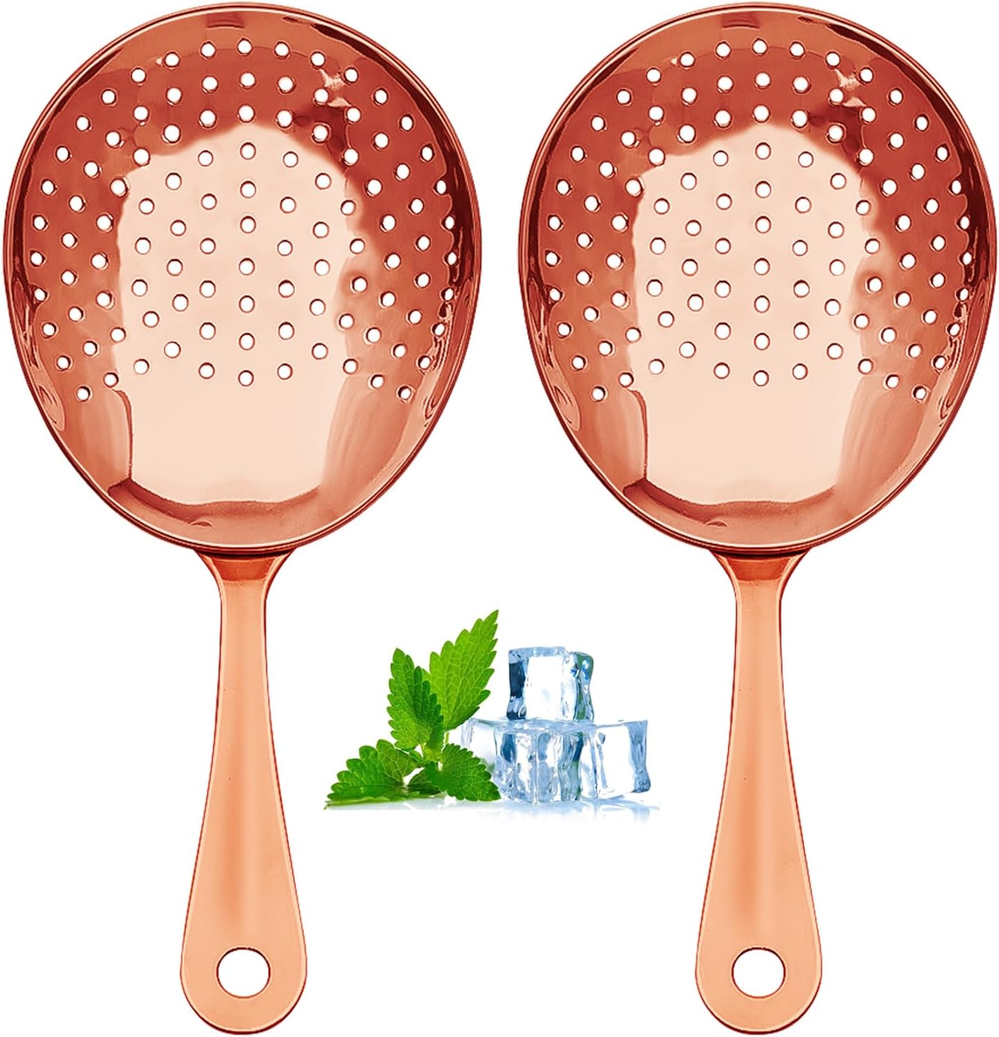 Julep Strainer, 304 Stainless Steel Cocktail Strainer with Rounded Handle, Bartender Tool for Mixing Glasses and Shakers, Professional Bar Accessory for Home or Bar Use (1, Copper)