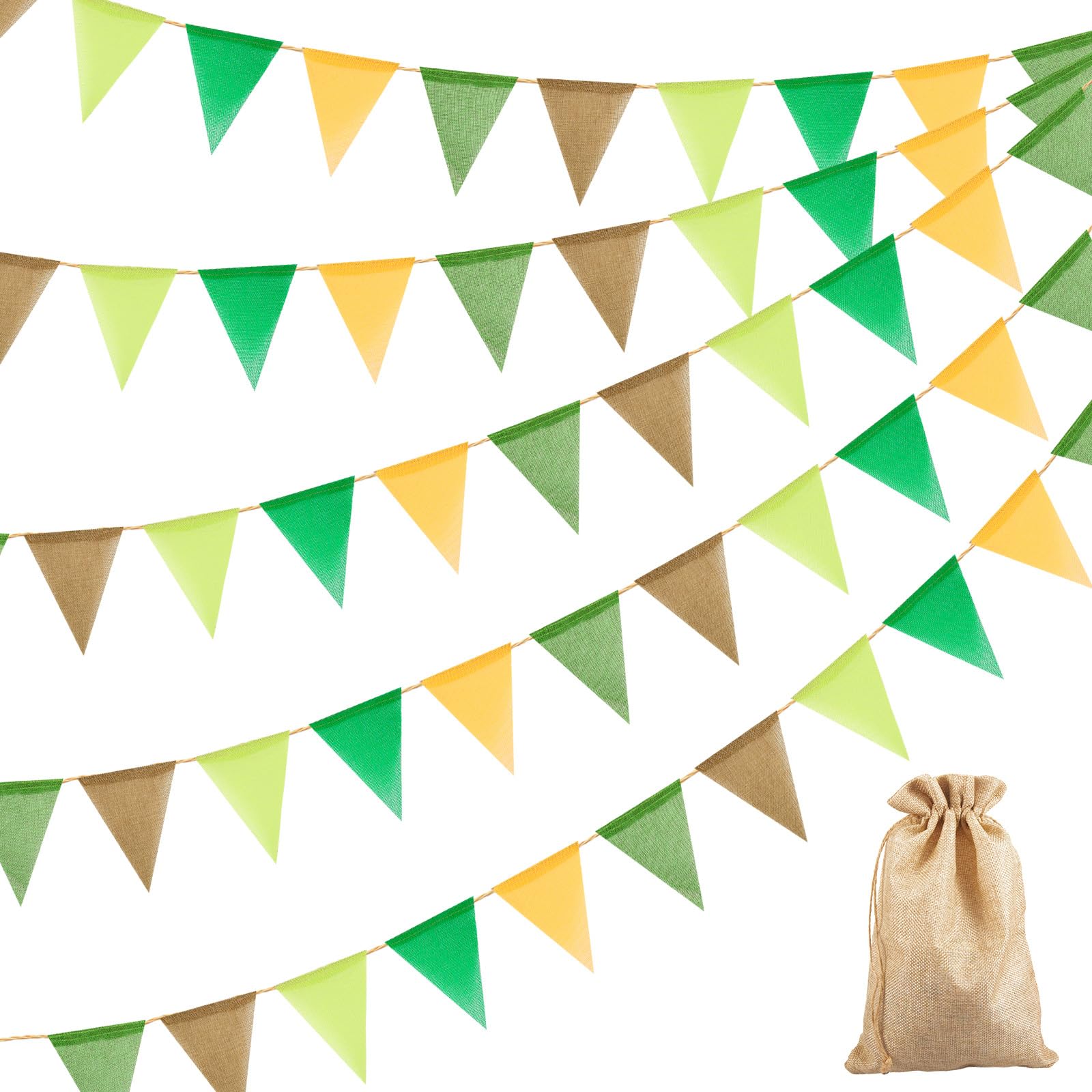 60PCS Bunting Outdoor, 20M/60ft Garden Bunting Decorations Linen Festival Flags Rainbow Bunting Flags, Waterproof Fabric Bunting for Wedding Baby Shower Garden Birthday Parties(Green)