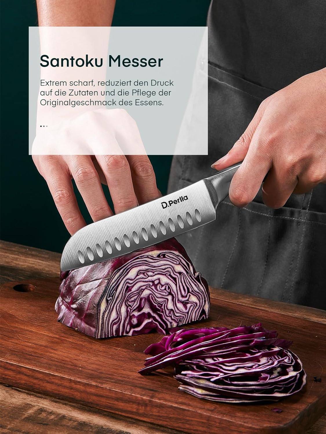 D.Perlla Messerblock, Profi Messer Set 16-TLG, Extra Scharf & Ergonomischen Messerblock Messer Set, Nehmen Sie Nahtlose Schmiedetechnologie an, Edelstahl Kochmesser Set mit Holzblock, Schwarz