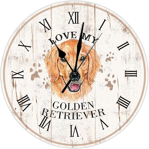 Reloj de pared pintado Golden Retriever Decoración de perro mamá papá Golden Retriever Lover Reloj de pared grande, funciona con pilas, 10 pulgadas, Reloj de pared pintado Golden Retriever Decoración de perro mamá papá Golden Retriever Lover Reloj de pared grande, funciona con pilas, 10 pulgadas,