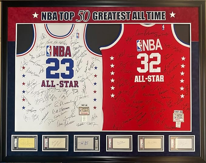 Incredible NBA Top 50 Greatest Players Signed Jersey Display Michael Jordan JSA - Autographed NBA Jerseys