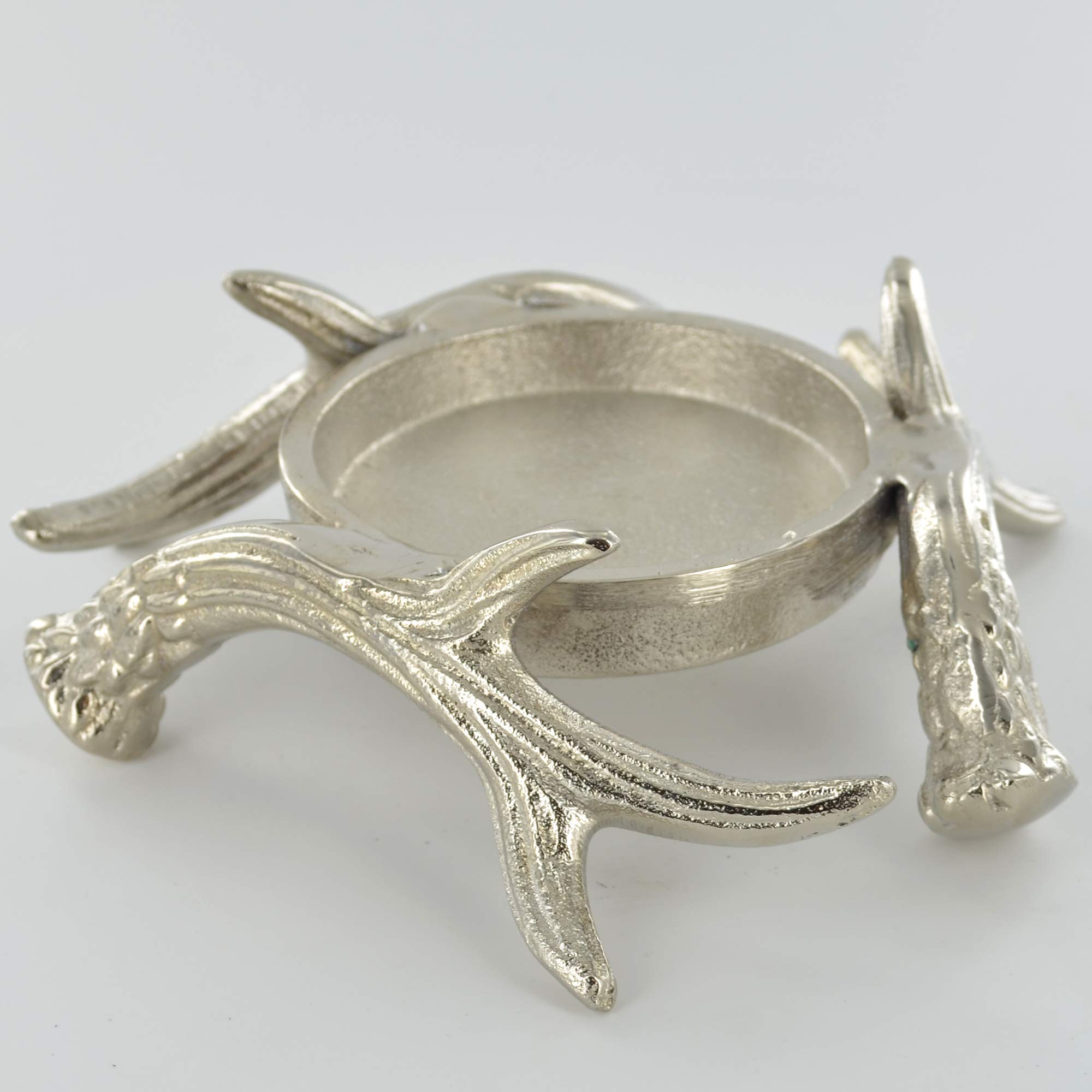 Silver Antler Pillar Candle Holder Metal Winter Stag Deer Decor Country 40280