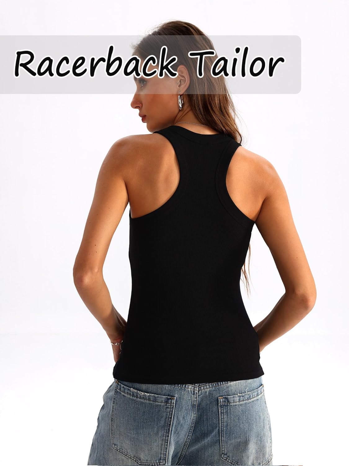 Danysu Racerback Tank Tops with Built in Bra for Women High Neck Ribbed Basics Fitted Long Bra Tanks - Image 5