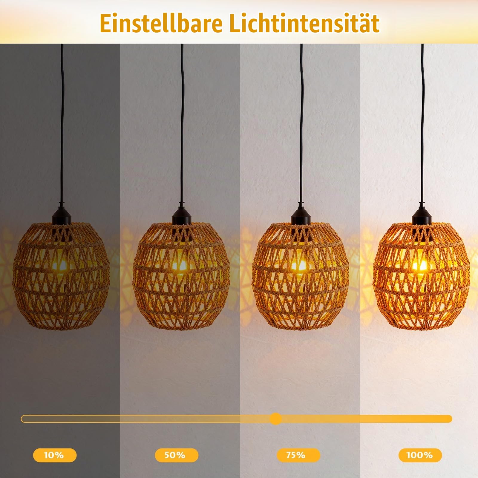 Hängelampe Rattan, 2 Stück Vintage Pendelleuchte Akku, Lampenschirm Hängelampe Boho Ohne Strom, E27 Outdoor Hängend Lampe für Patio Bar Garten Terrasse Wohnzimmer Schlafzimmer