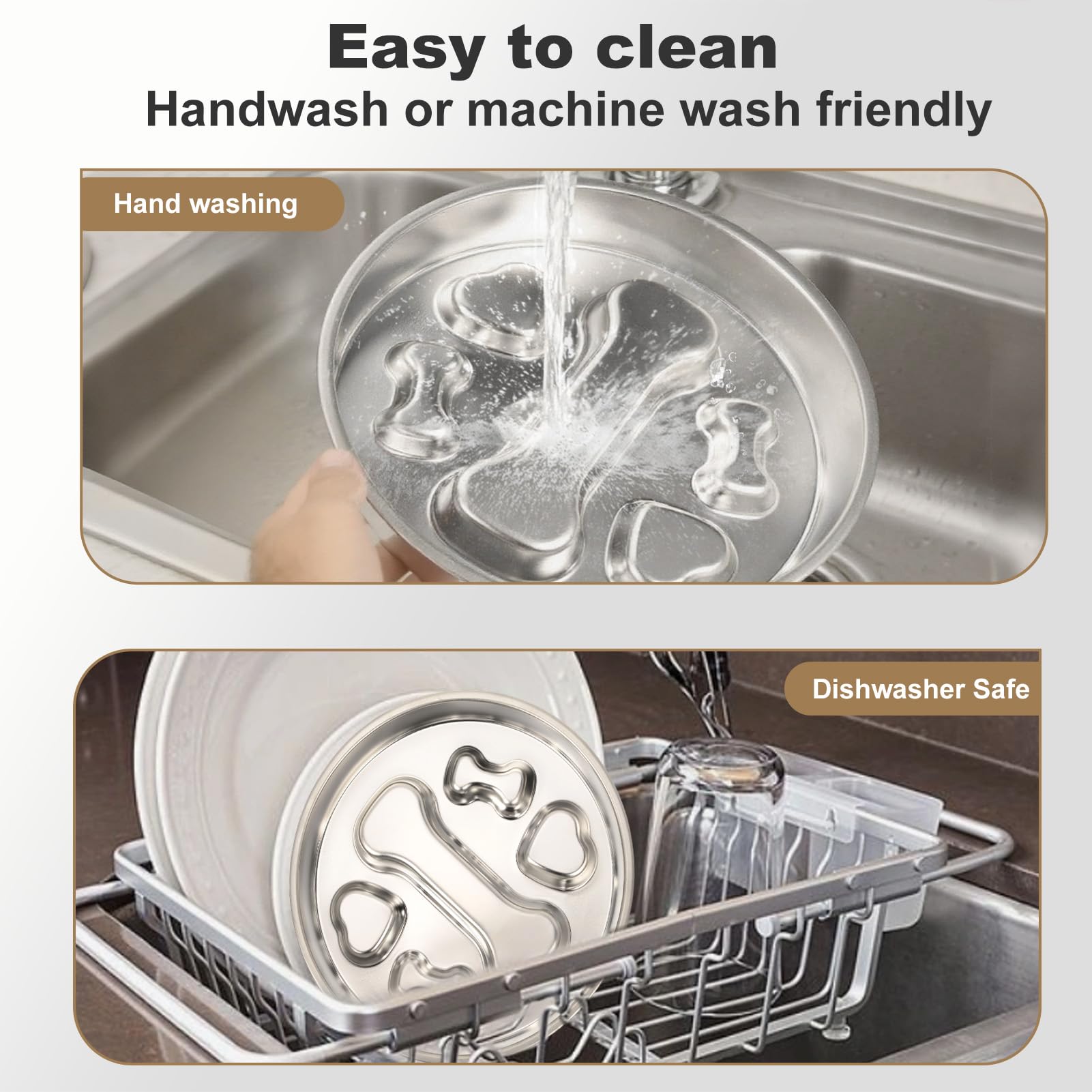 Slow Feeder Dog Bowls,Non-Slip Base Stainless Steel Pet Food Bowls,2 Cups Metal Dog Slow Feeder Bowl for Large Medium Breed,Double-Sided - image 7