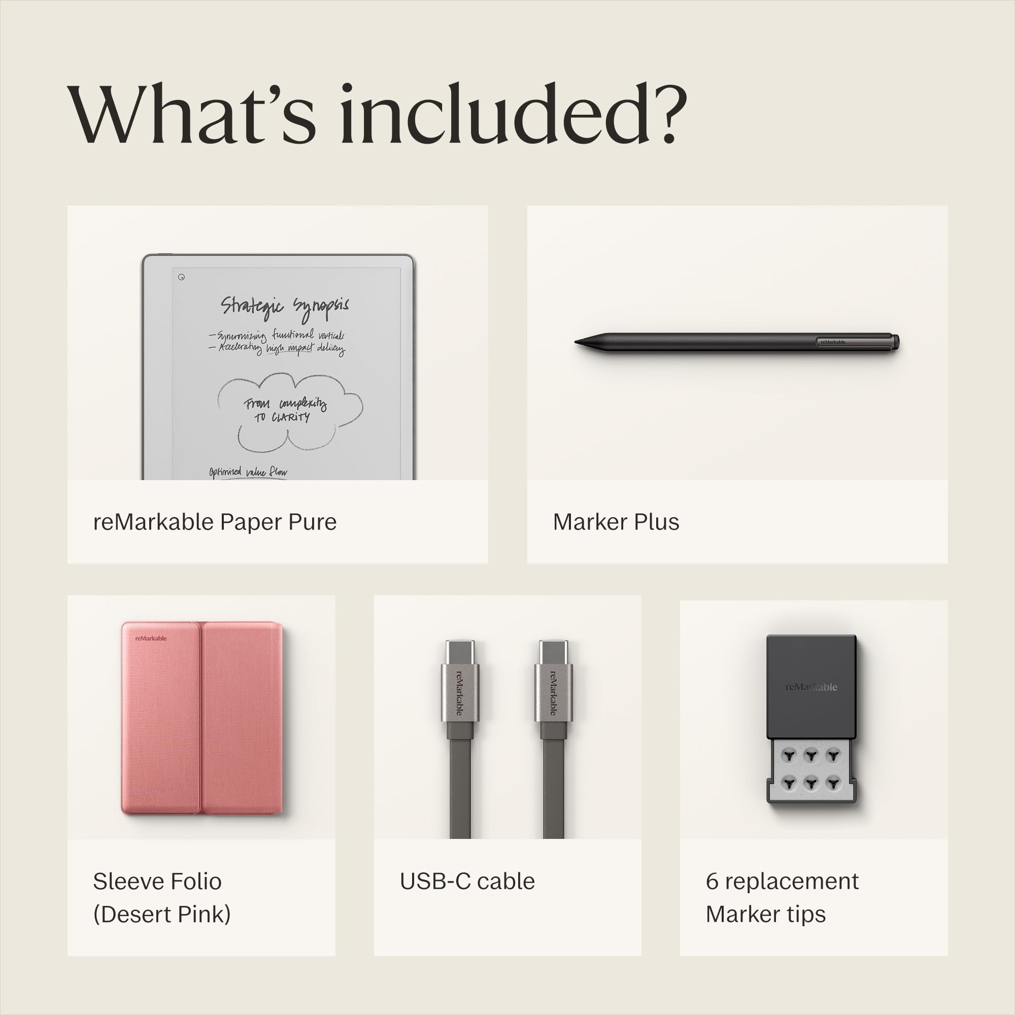 reMarkable Paper Pure bundle – 10,3-calowy tablet papierowy z czarno-białym wyświetlaczem – Zawiera Marker Plus z wbudowaną gumką i etui Sleeve Folio – Pustynny Róż