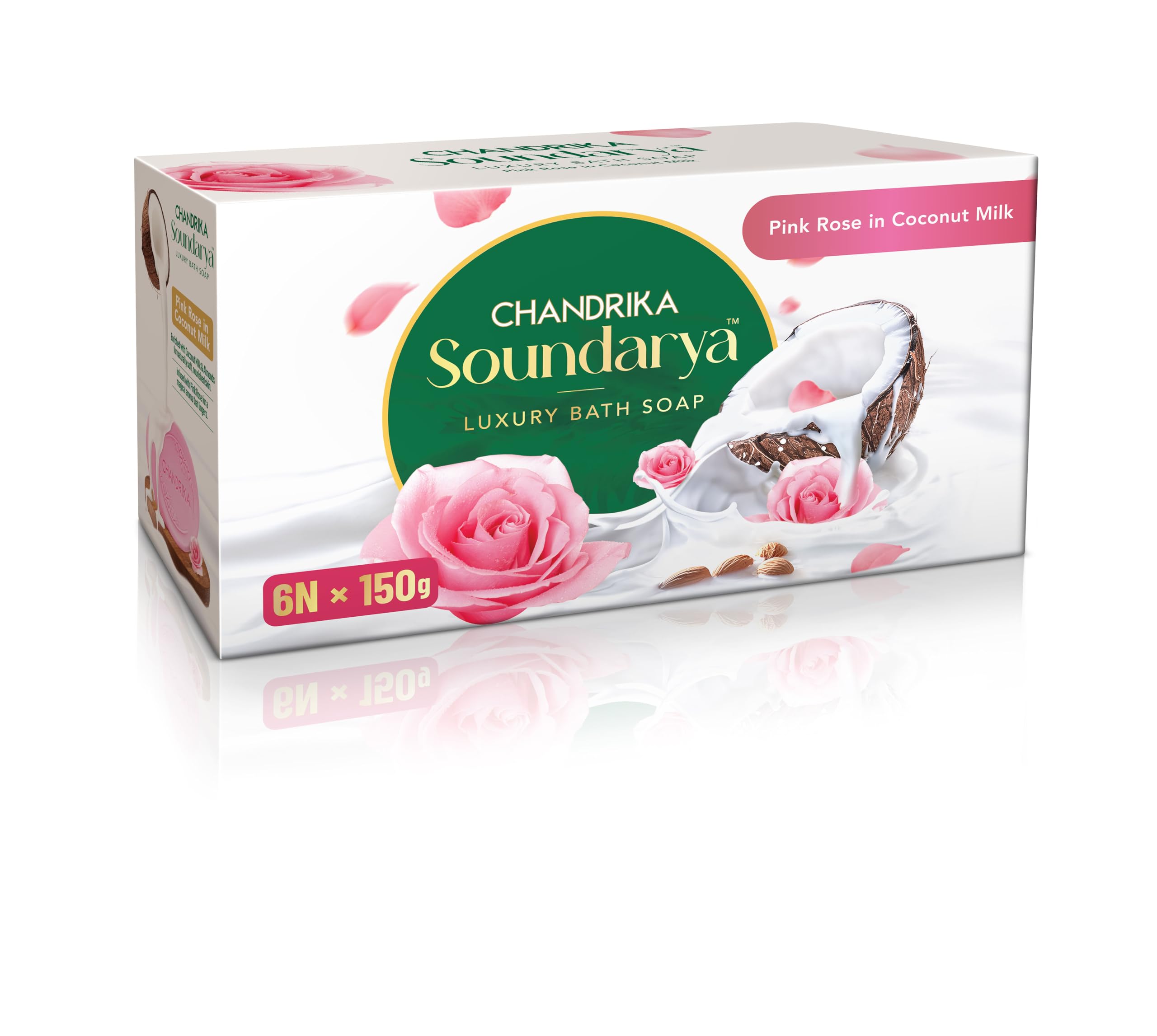 Chandrika Soundarya Pink Rose in Coconut Milk | Luxury Bath Soap | For All Skin Types| 150g (Pack of 6)-image-20