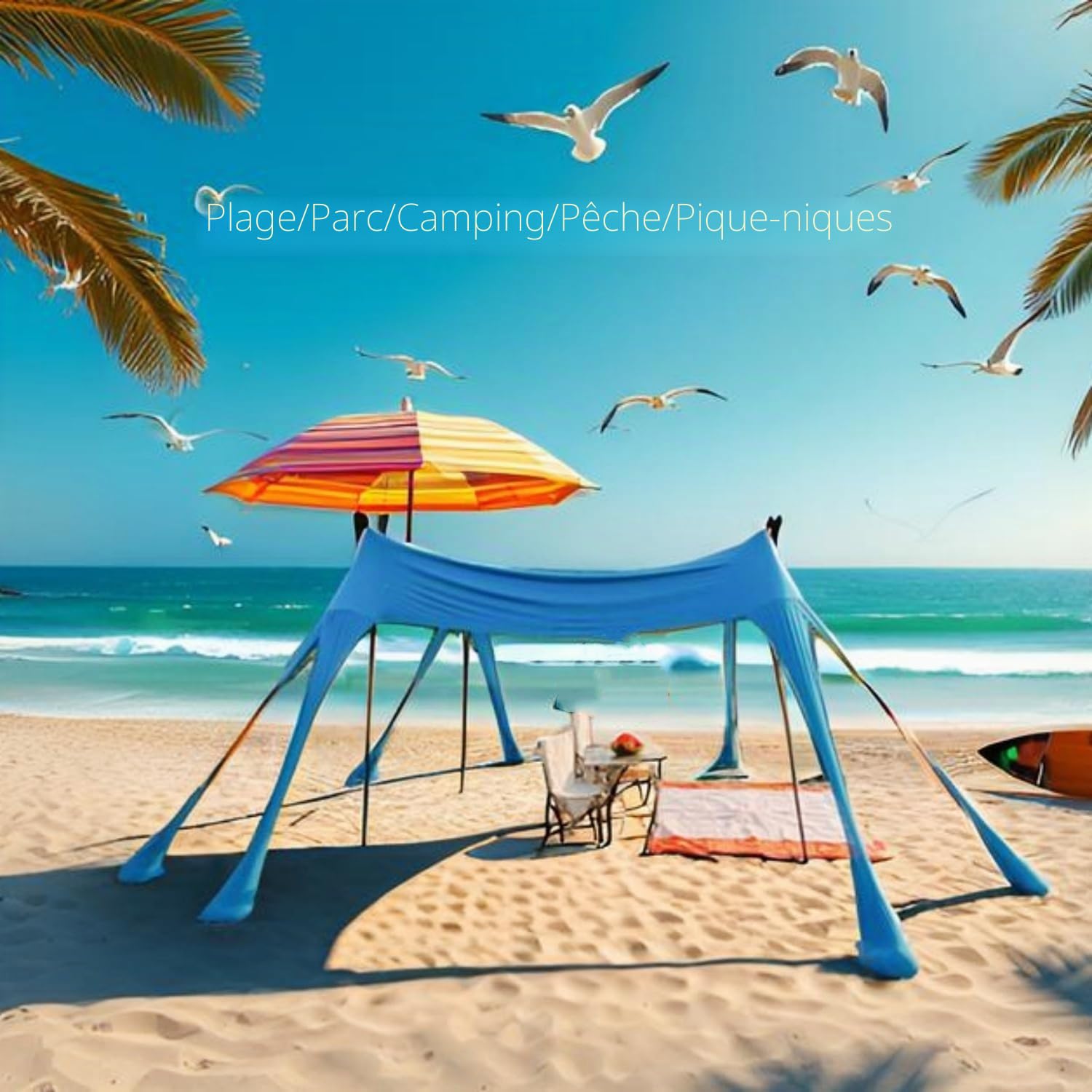 Tente de Plage Anti-UV pour 6 à 8 Personnes, Abri de Plage pour la Plage, Le Camping, la pêche et Les Pique-niques (Bleu)