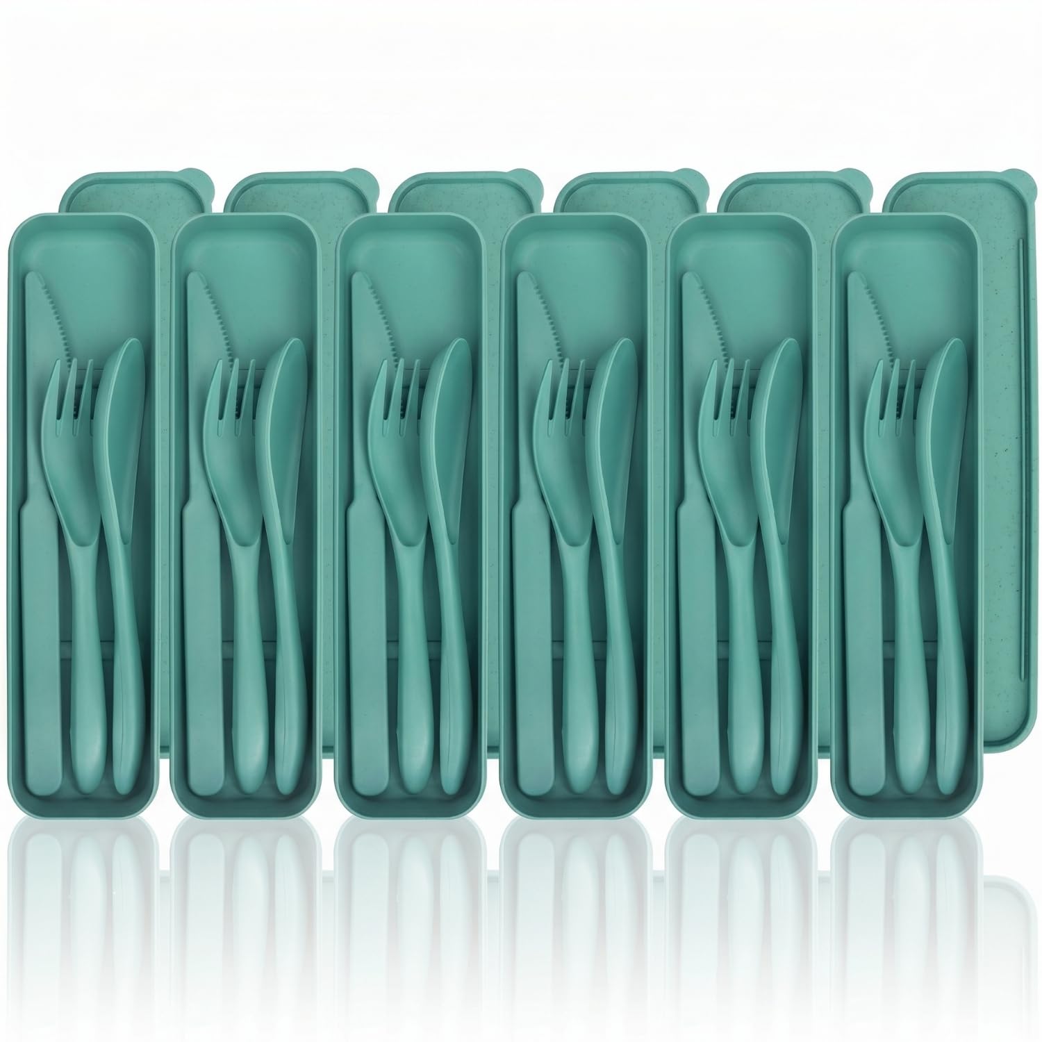 Wrova Reusable Plastic Cutlery Set 24-Piece Travel Cutlery Set for 6 | Unbreakable Cutlery with Knife and Fork Set | Lightweight Camping Utensils & Travel Cutlery for Picnic, School - DarkGreen