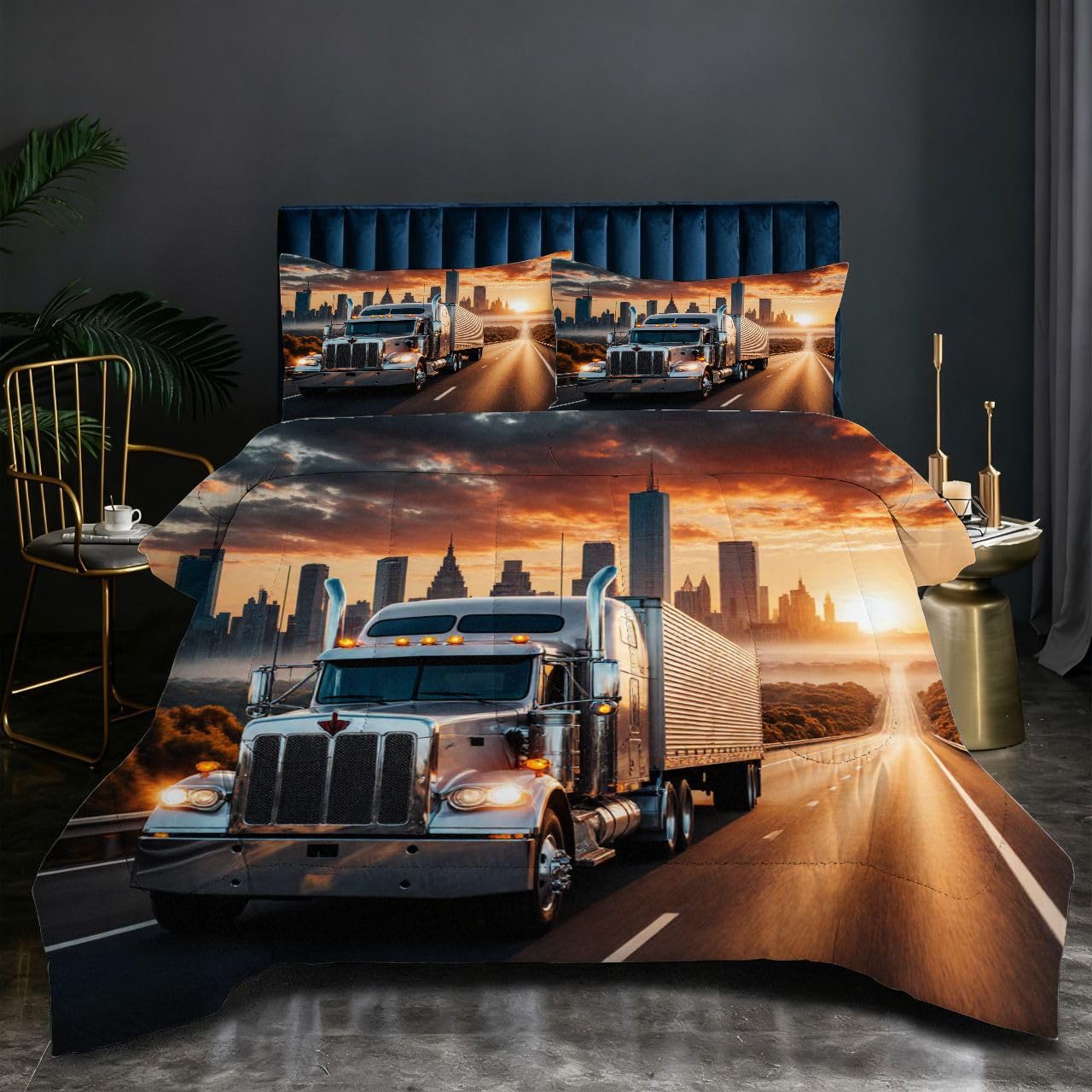 Parure de couette 240x260 cm ensemble intégral microfibre et housse de lit voiture grise O279