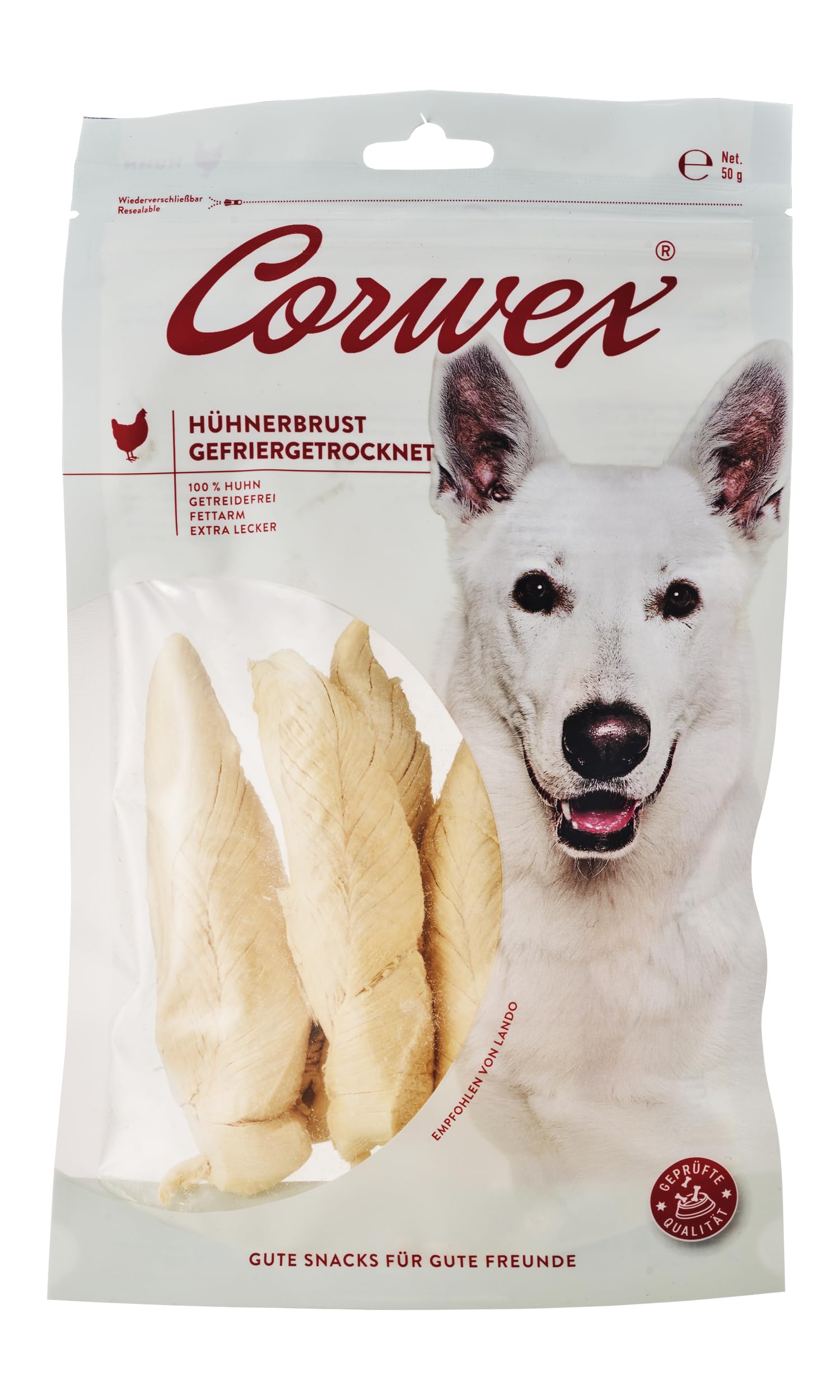 Corwex Petto di pollo liofilizzato (10 x 50 g), pezzi interi, senza cereali e a basso contenuto di grassi, spuntino per cani essiccato con carne di pollo al 100%
