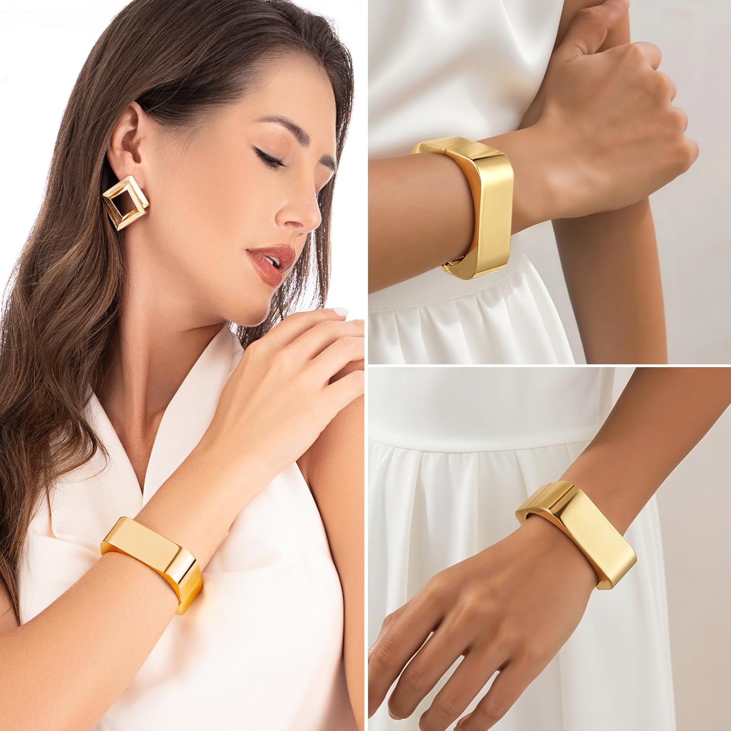 Fashion this season F&S Trendy Elegant Gold Bangles and Bracelets for Women, 2026 New Chunky Thick Wide Wrist Cuff, Textured Stackable Non-Tarnishing Bangle, Trendy Statement Cuff Bracelet Stack Fashion Jewelry Valentine's Day Gifts - Image 5
