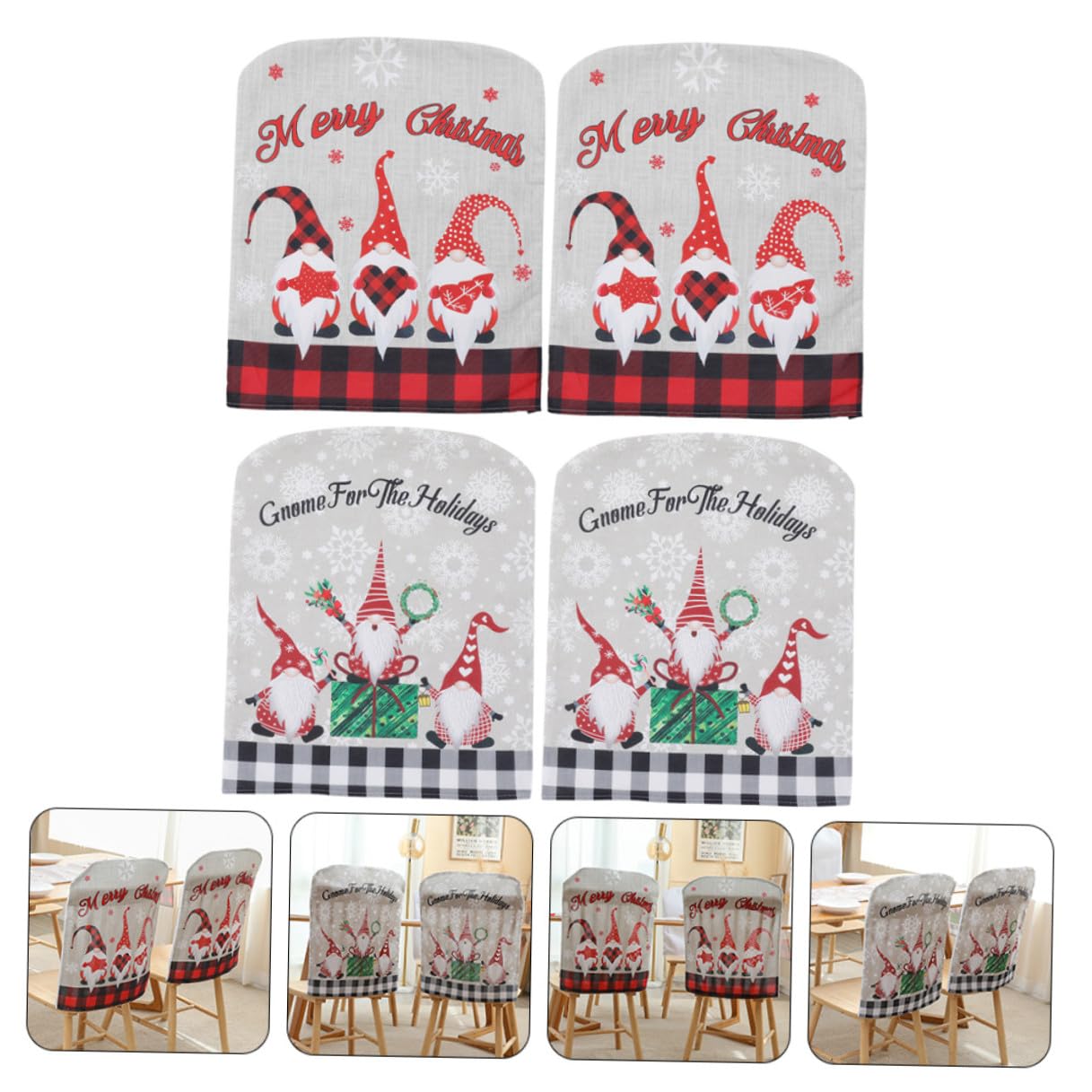 Gatuida 4 Fundas Navideñas para Sillas de Comedor, Elásticas y Decorativas, Diseño de Figura Invernal, para Salón o Restaurante