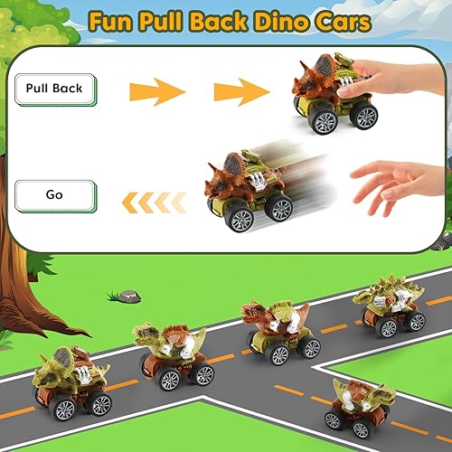 Miniatura 3 de Camiones de dinosaurios de juguete para niños de 3 a 5 años, camión transportador de autos de transporte de dinosaurios con luz de sonido musical,