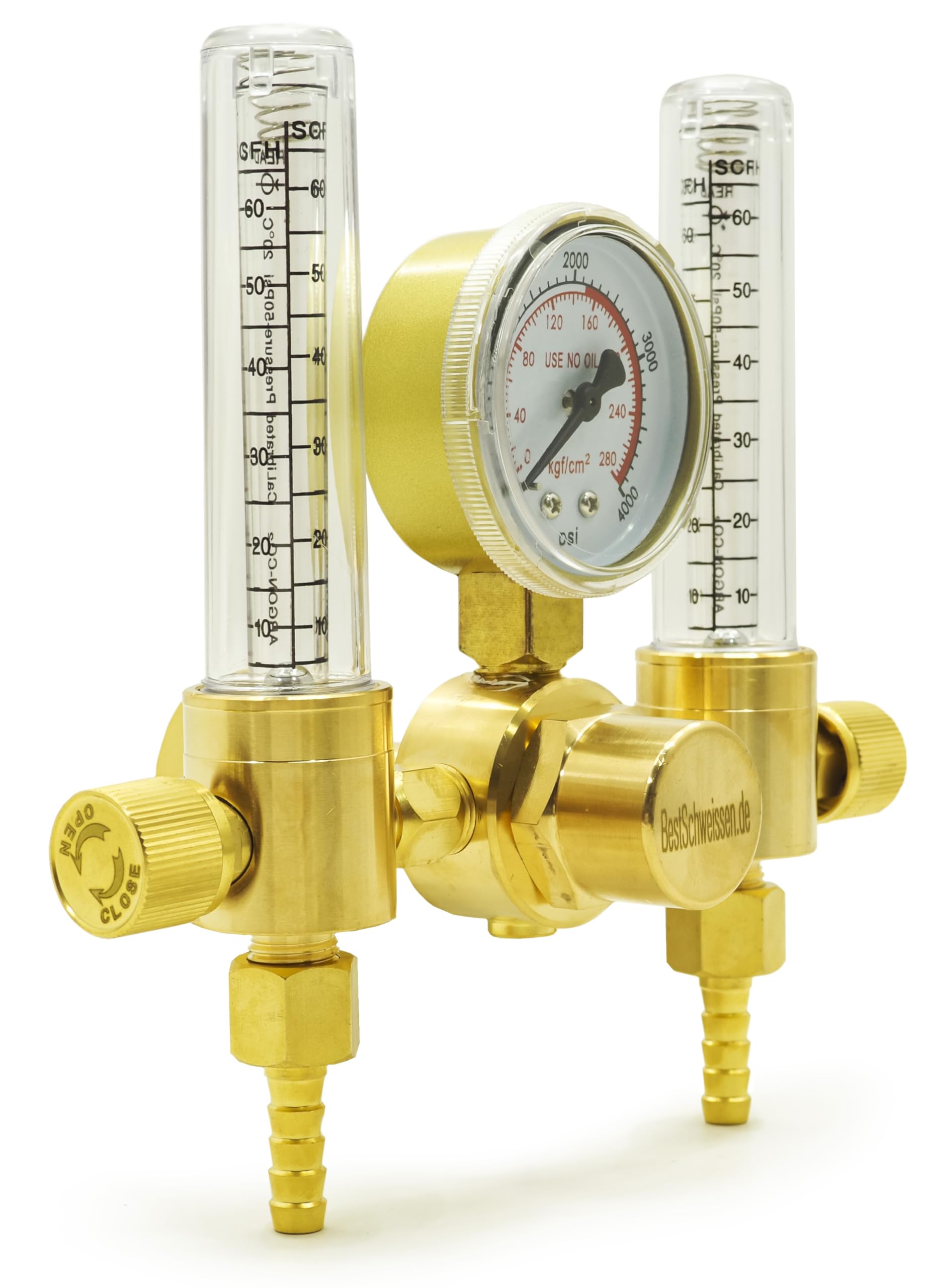Druckminderer Argon CO2 mit 2 Durchflussmesser, Druckregler Schutzgas für WIG MIG MAG Schweißen, W21,8x1/14 Einlass G1/4 Auslass, Doppel Flowmeter Formiergas 150 bar - BestSchweissen.de