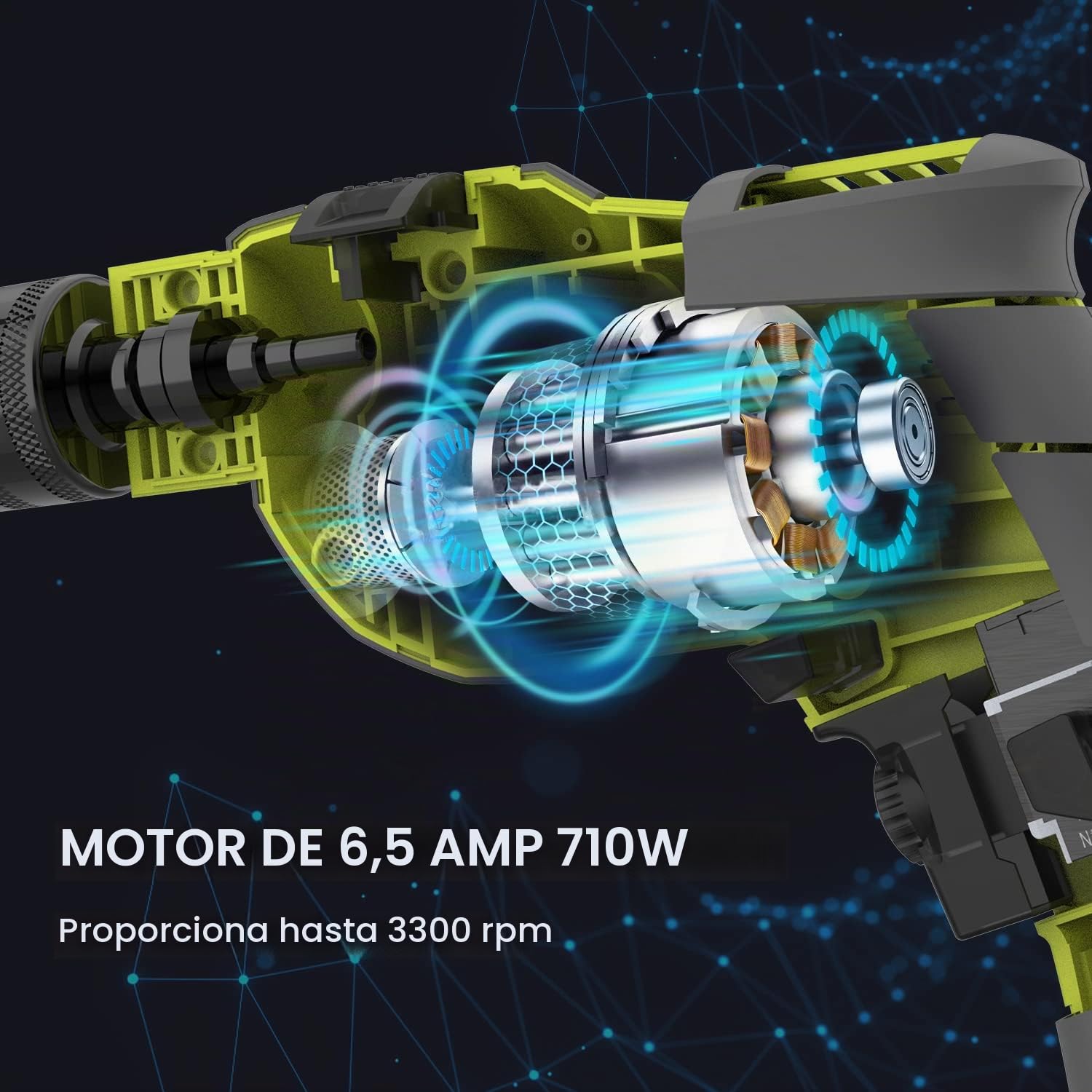 Taladro de martillo, taladro de impacto eléctrico con cable de 710 W, portabrocas de metal de 13 mm, 0-3300 RPM, potente taladro de velocidad variable para taladrar en acero