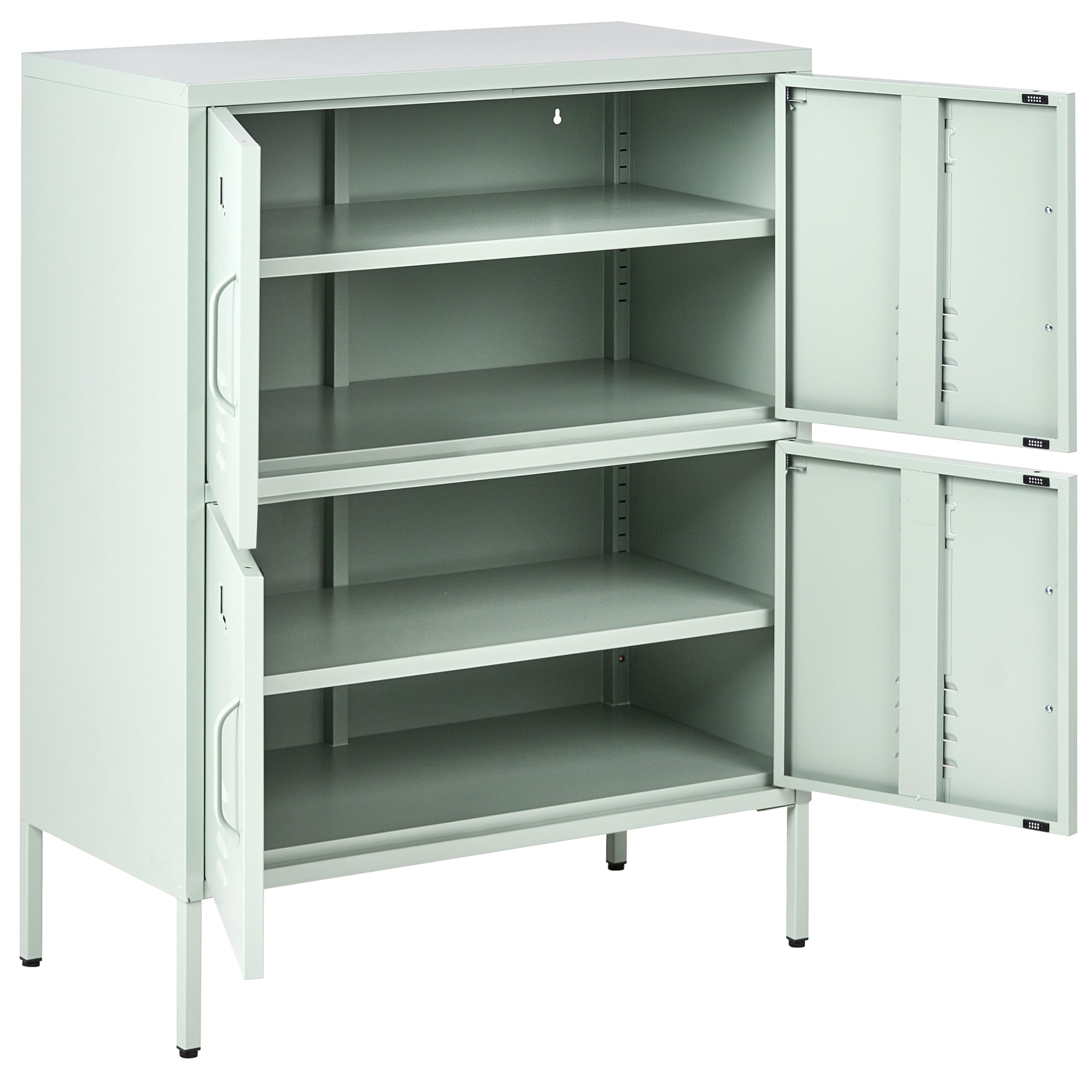Beliani Armoire de Rangement Buffet Métallique à 4 Portes pour Bureau à Domicile Vert Menthe Holbeck