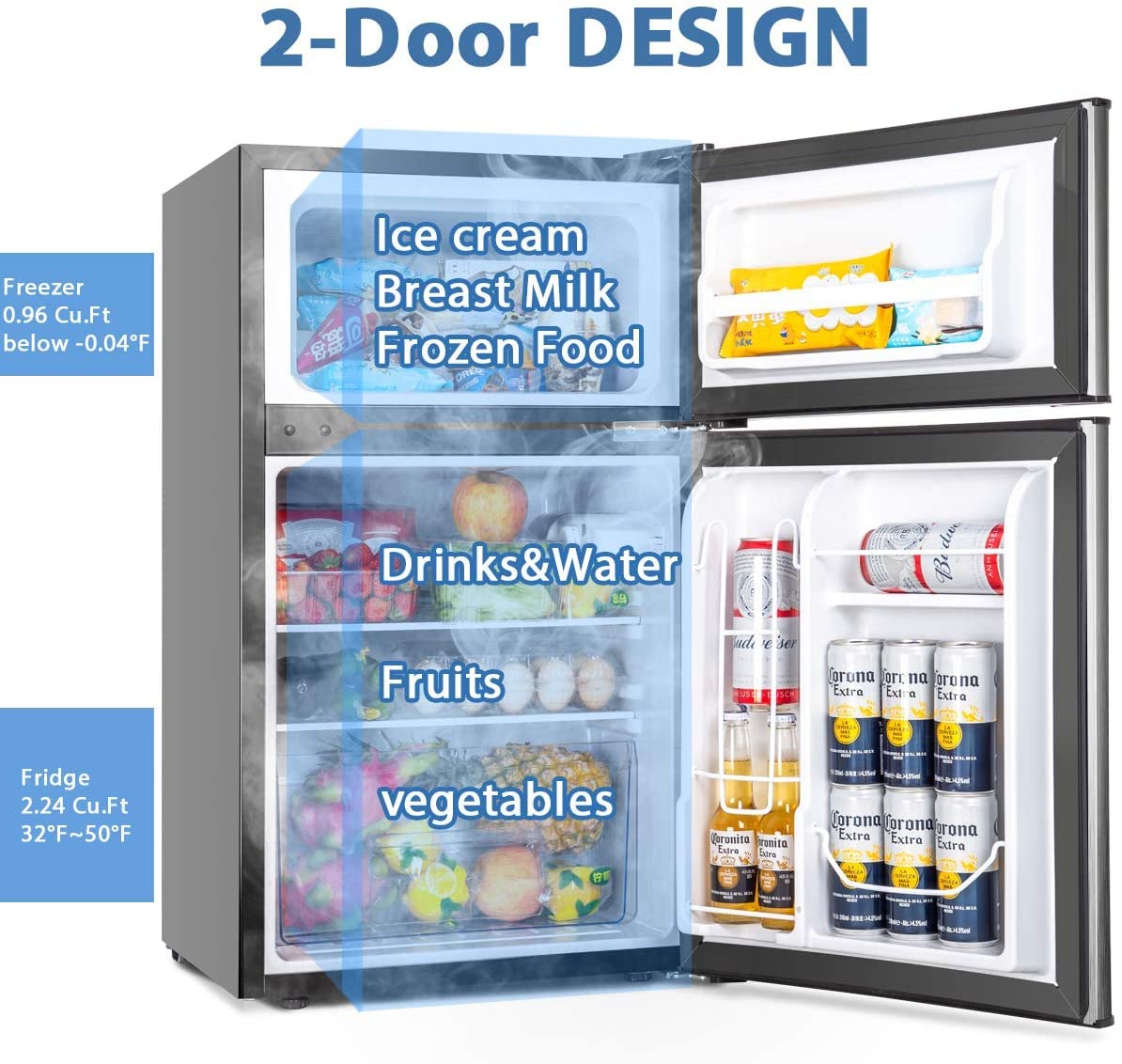 3.2 Cu.Ft Mini Refrigerator Compact Refrigerator Mini Fridge Stainless Steel With Freezer,2 Door, For Dorm,Garage, Camper, Basement Or Office,Silver, ‎Silver, ‎19.1 X 20.1 X 33.5 Inches on Fridge.com - View 6