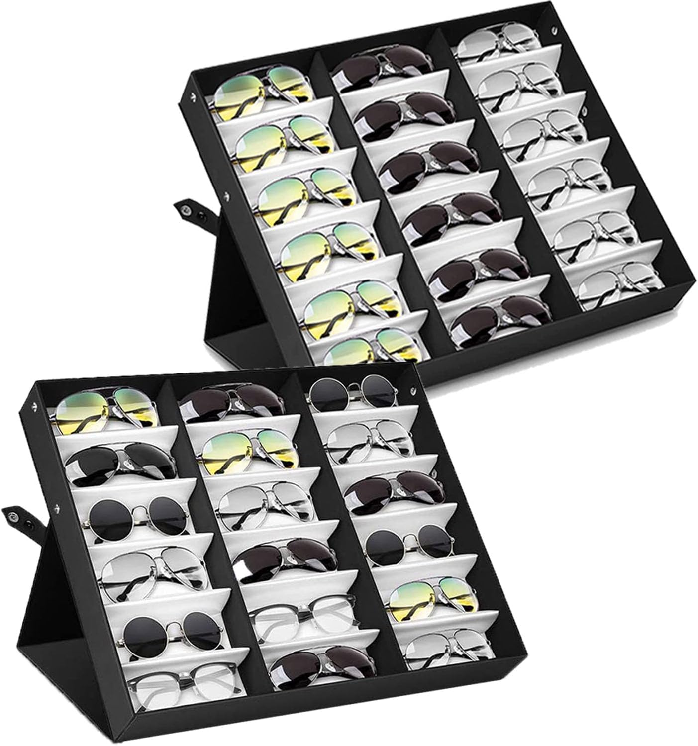 Jiffordwind 18 Slot Sunglasses Organizer Storage Multiple Eyeglasses Holder Display Case/Tray, Polyester Silk Lined & Snap Closure