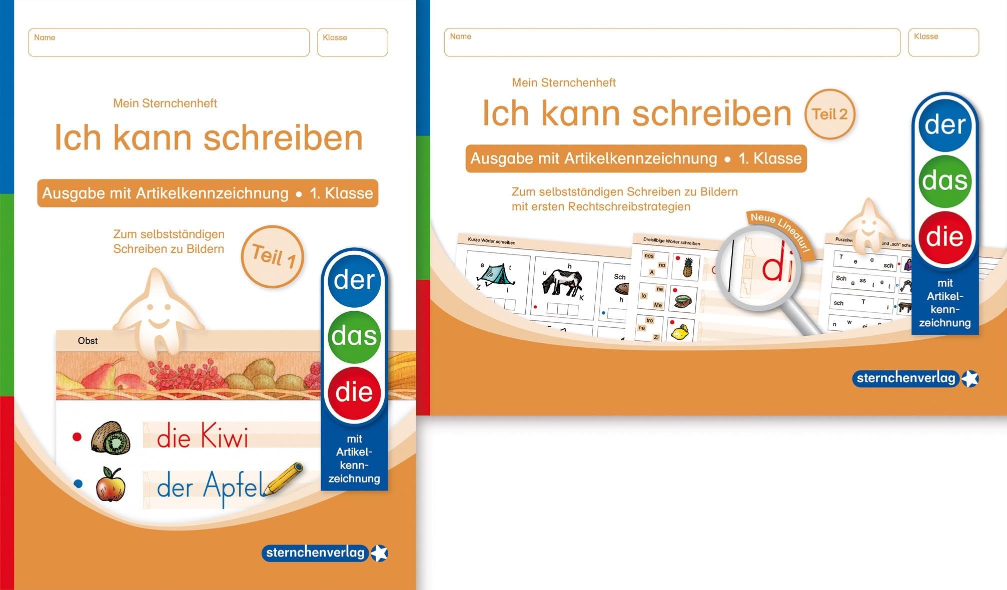 Ich kann schreiben Teil 1 und 2 im Set - Ausgabe mit Artikelkennzeichnung (DaZ) - Schülerarbeitshefte für die 1. Klasse: Meine Sternchenhefte zum ... zu Bildern und ersten Rechtschreibstrategien