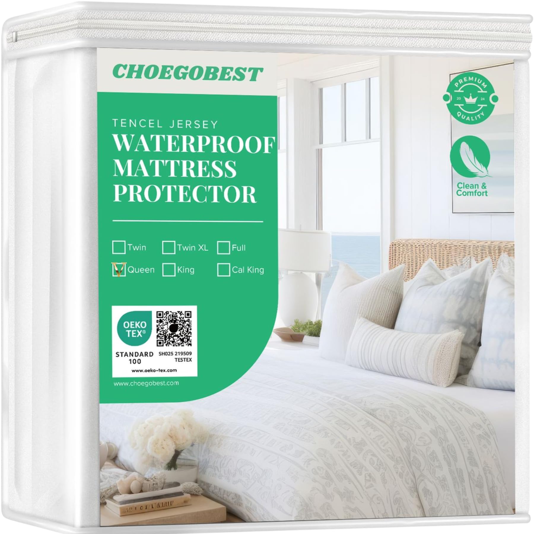 Choegobest Waterproof Mattress Protector Queen Size – 100% Tencel Lyocell, Soft & Breathable, College Dorm Essential, Noiseless & Hypoallergenic Mattress Cover