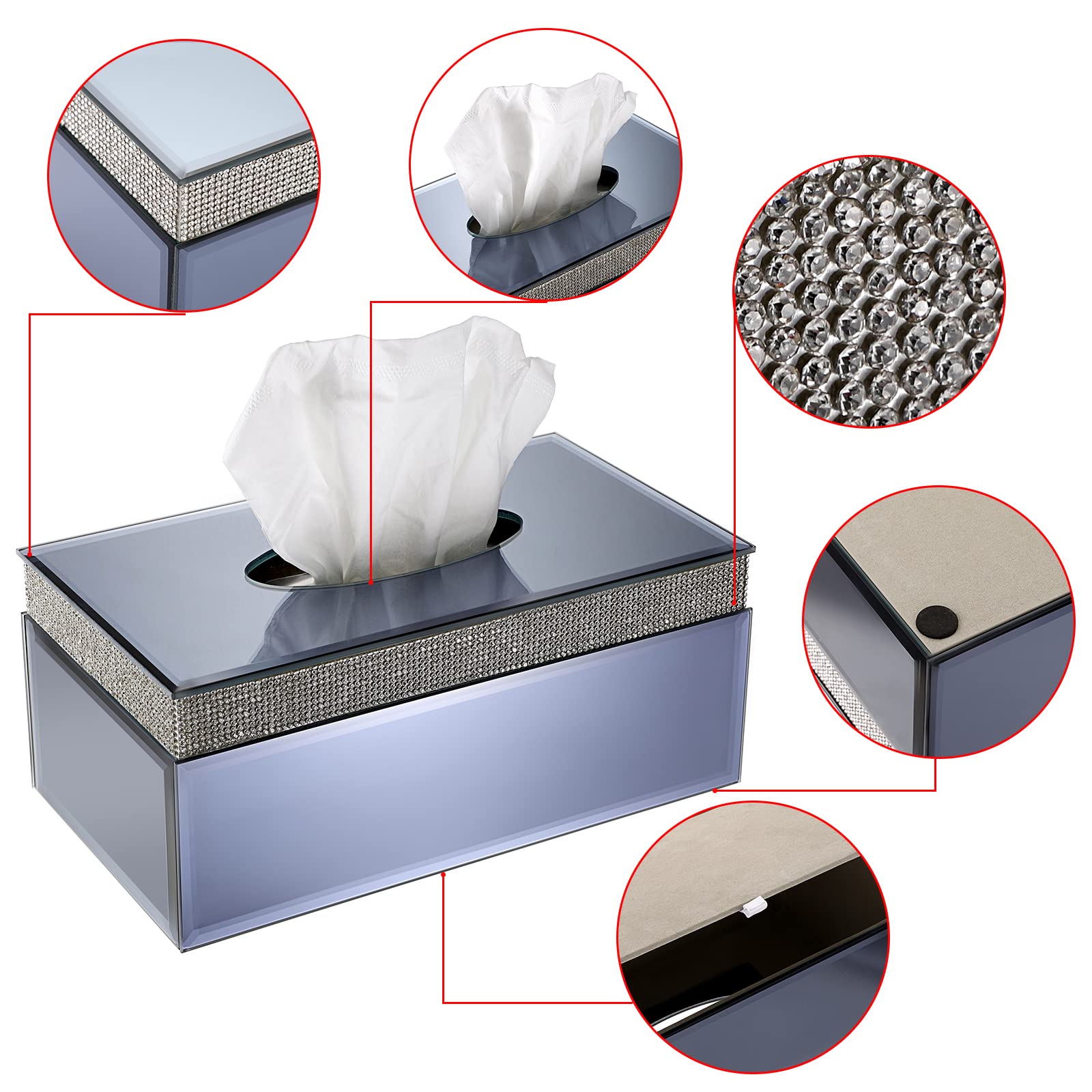 Sumnacon Taschentuchbox Aus Kristall & Edelstahl – Stylischer Halter Mit Tablett Für Bad, Wohnzimmer & Mehr