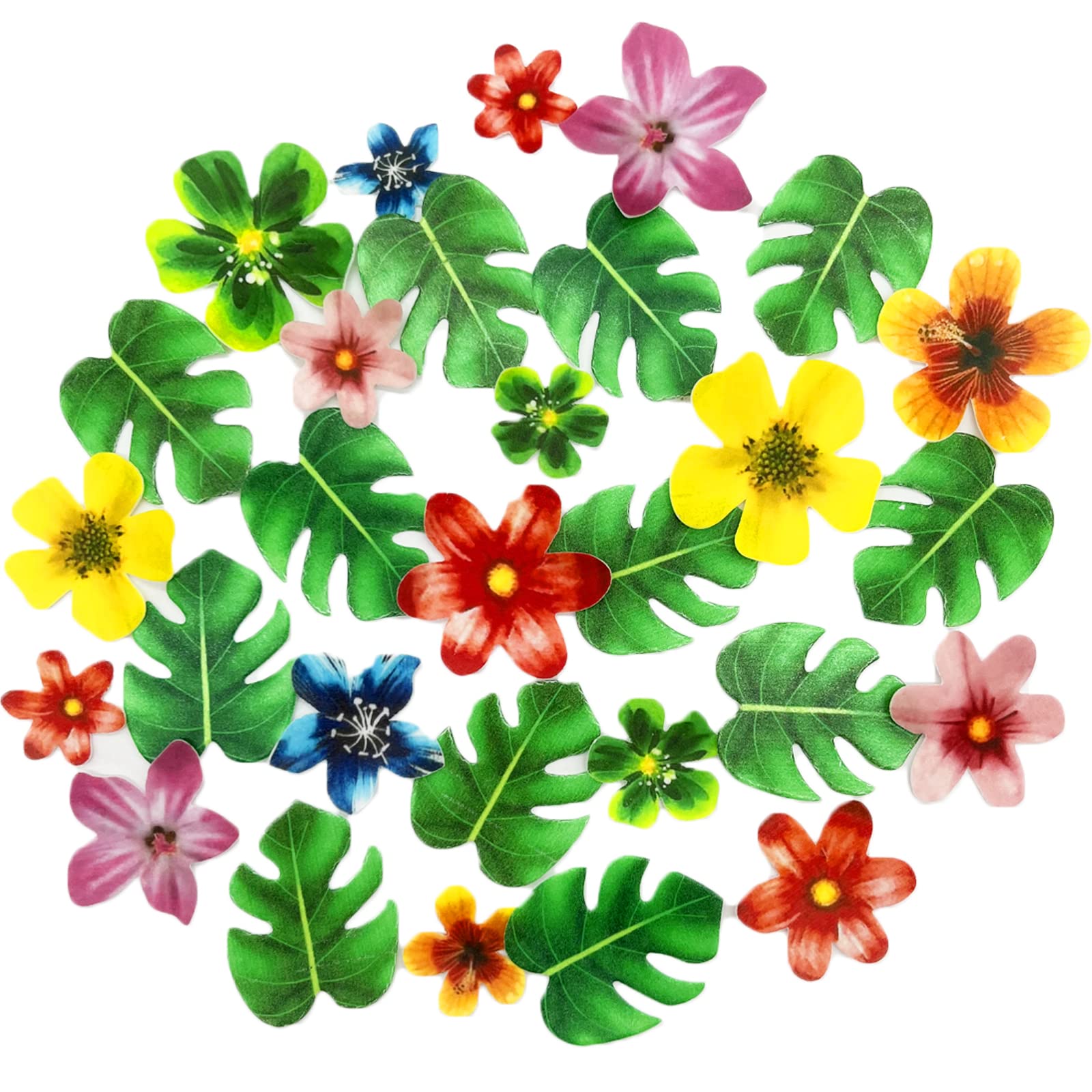 Lot De 64 Décorations De Cupcakes En Feuilles De Palmier Tropicales Et Fleurs Hawaïennes Sur Le Thème Hawaïen Pour Fête D'été, Anniversaire, Mariage
