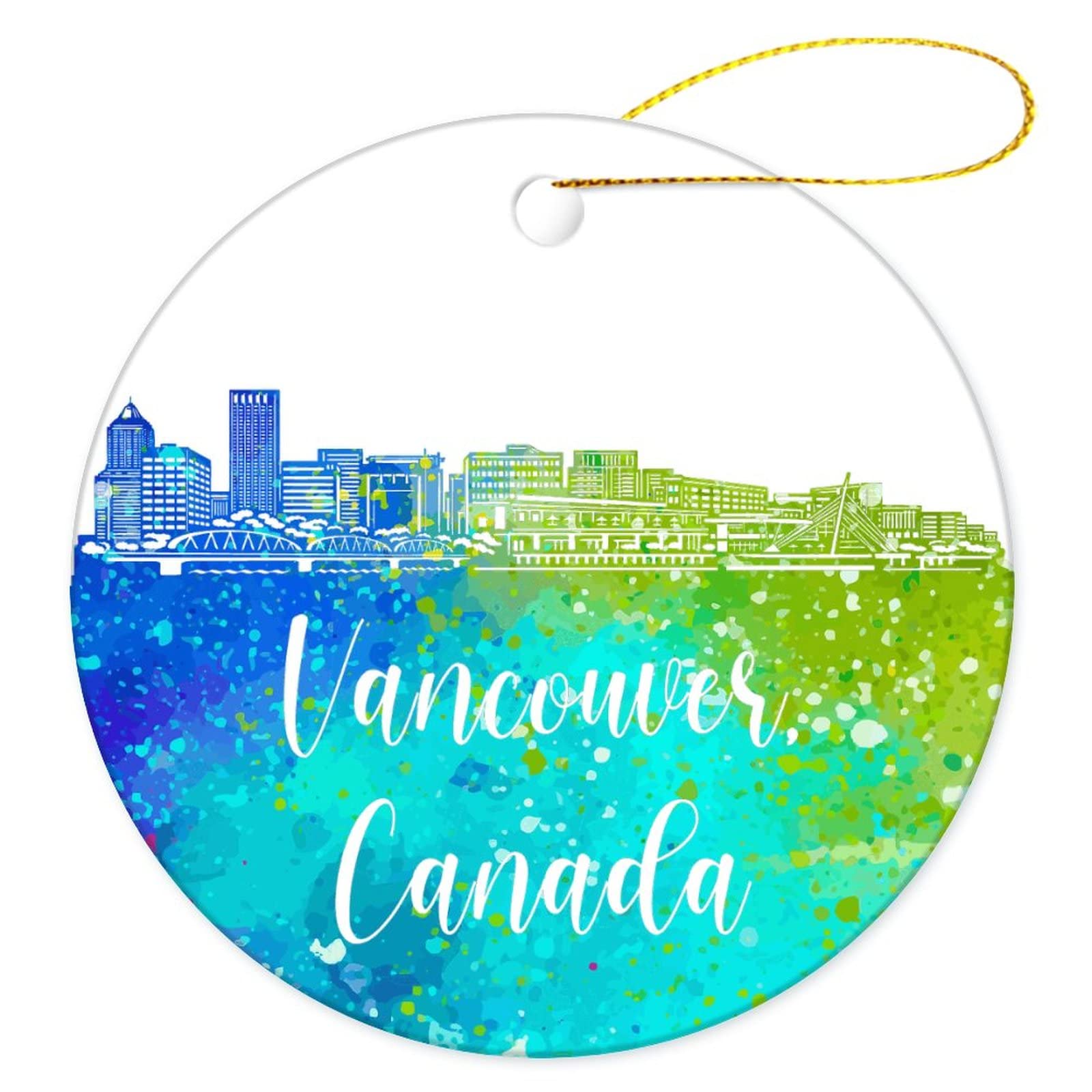 Christmas Tree Decoration 7.3cm, Canada-Vancouver City Watercolor Christmas Tree Decorations Double Sided Christmas Baubles Decoration Ceramic Xmas Ornament For Party