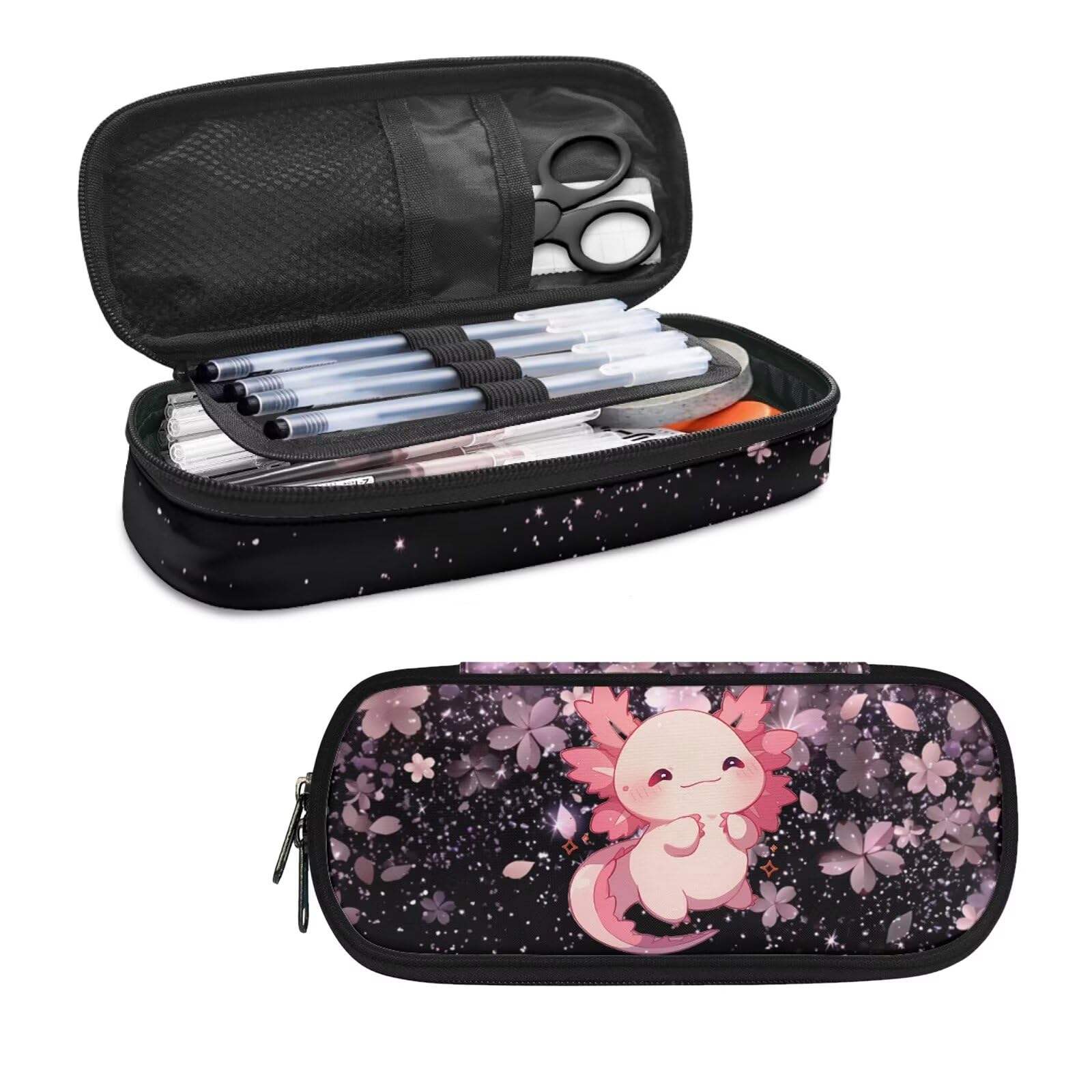 Kawaii Axolotl Pencil Case School Supplies for Girls Teen Kids Pencil Pouch Cherry Blossom Pen Bag Storage Organzier School Office Travel