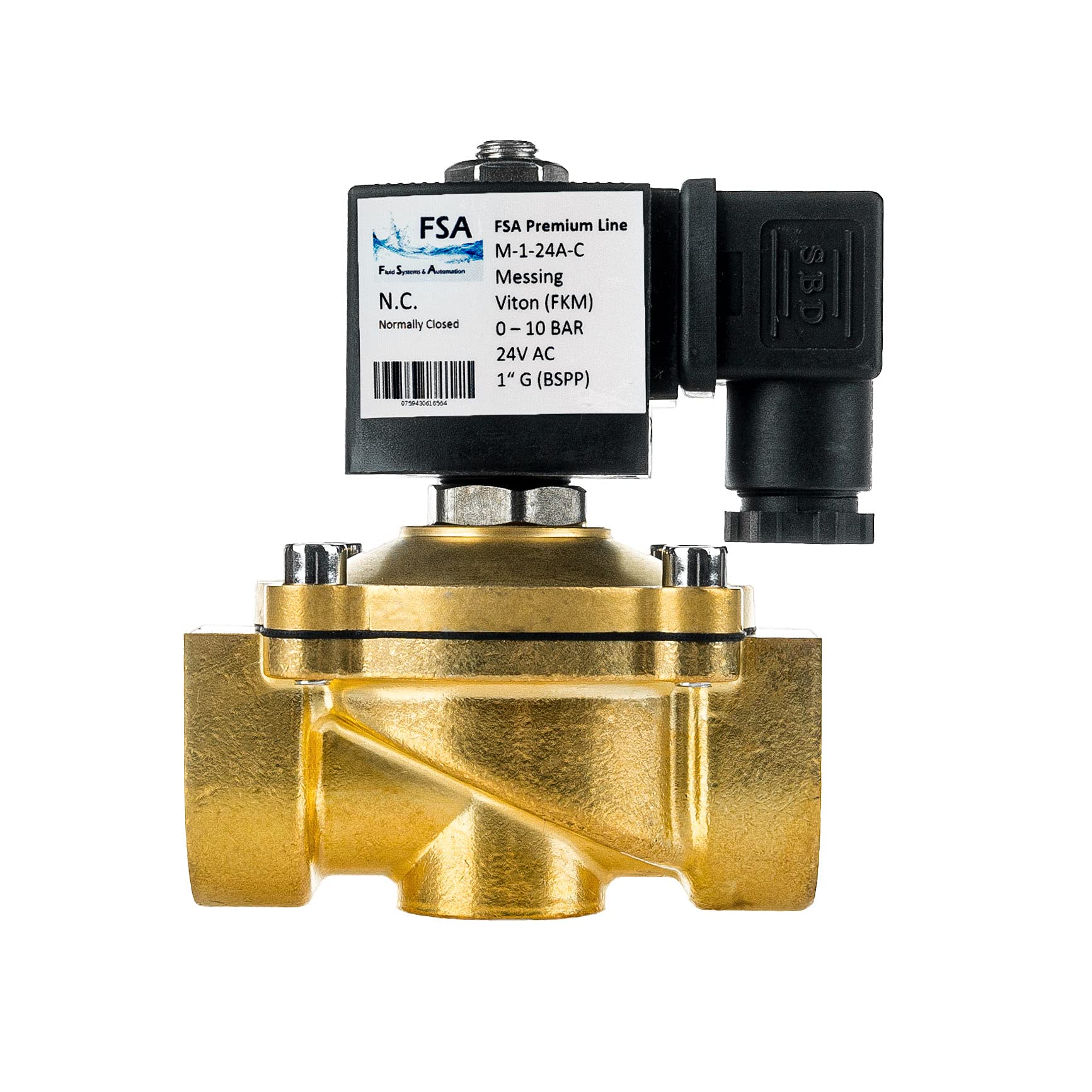 FSA Elettrovalvola in Ottone 1" 24V AC 0-10 bar Viton normalmente chiusa