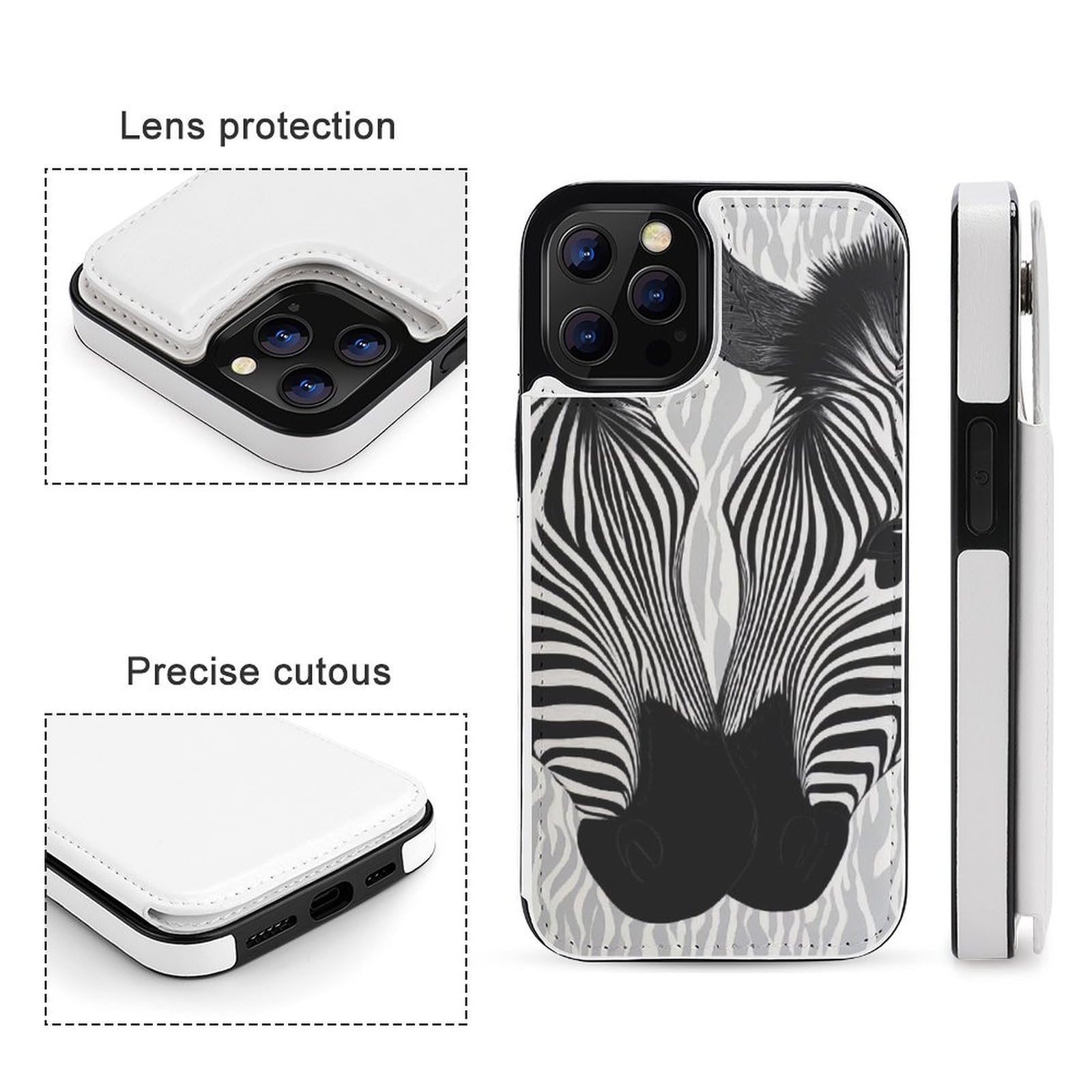Fundas tipo cartera para iPhone 12 Pro Max, diseño abstracto de cebra, de piel, con ranuras para tarjetas