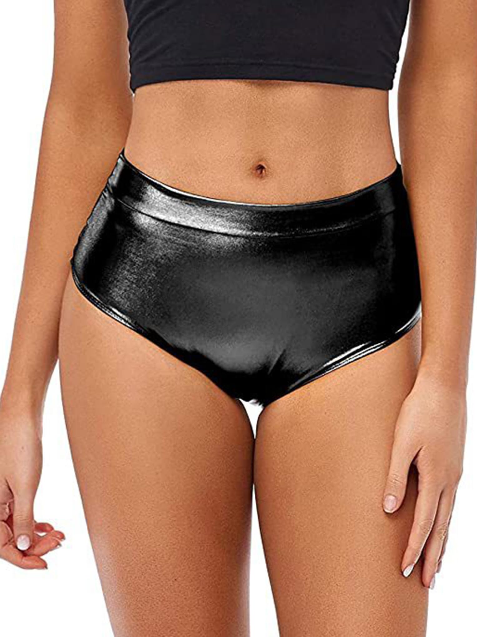 Metálicos Pantalones Cortos de Baile para Mujer Hot Pants Cintura Alta Pantalones Cortos Deportivo para Danza Yoga Gimnasia Slim Fitness