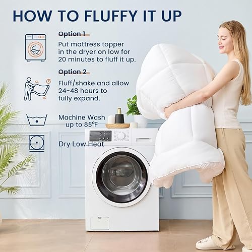 Miniatura 8 de YUGYVOB Cubrecolchón Queen extra grueso, refrescante y transpirable, bolsillo profundo de 8 a 21 pulgadas, relleno alternativo de plumón suave