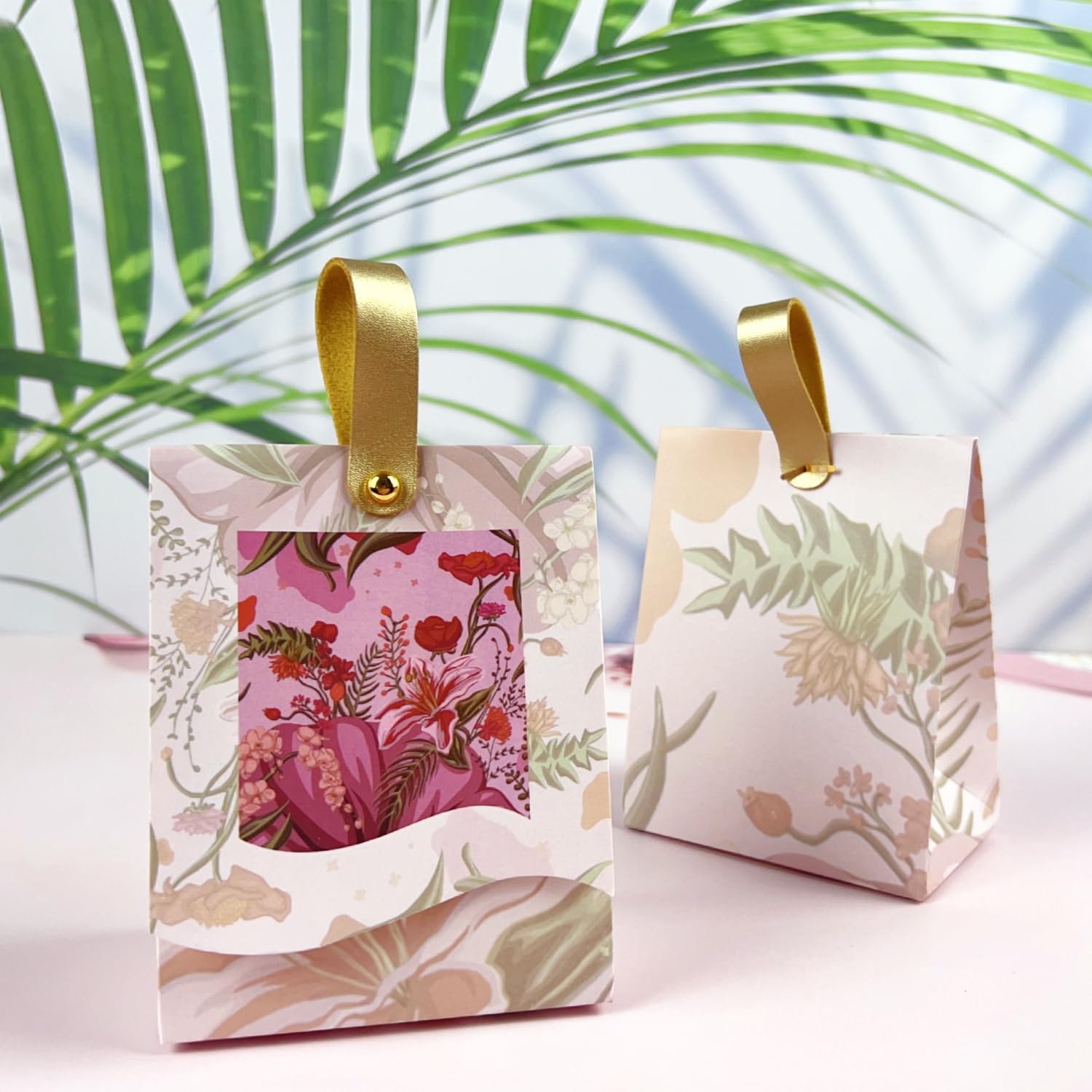 20PCS Rose Goodie Bags, Mini Gift Bags with PU Handle for Party Favors Treat Boxes Wedding Bridal Baby Shower Birthday Party Presents 3.9"x2.6"x1.4"(Sakura Pink) image 4
