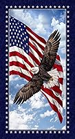 Timeless Treasures Land of the Free Patriotic Eagle Fabric Panel C7448 - 24x44 Inch 100% Cotton Quilt Panel